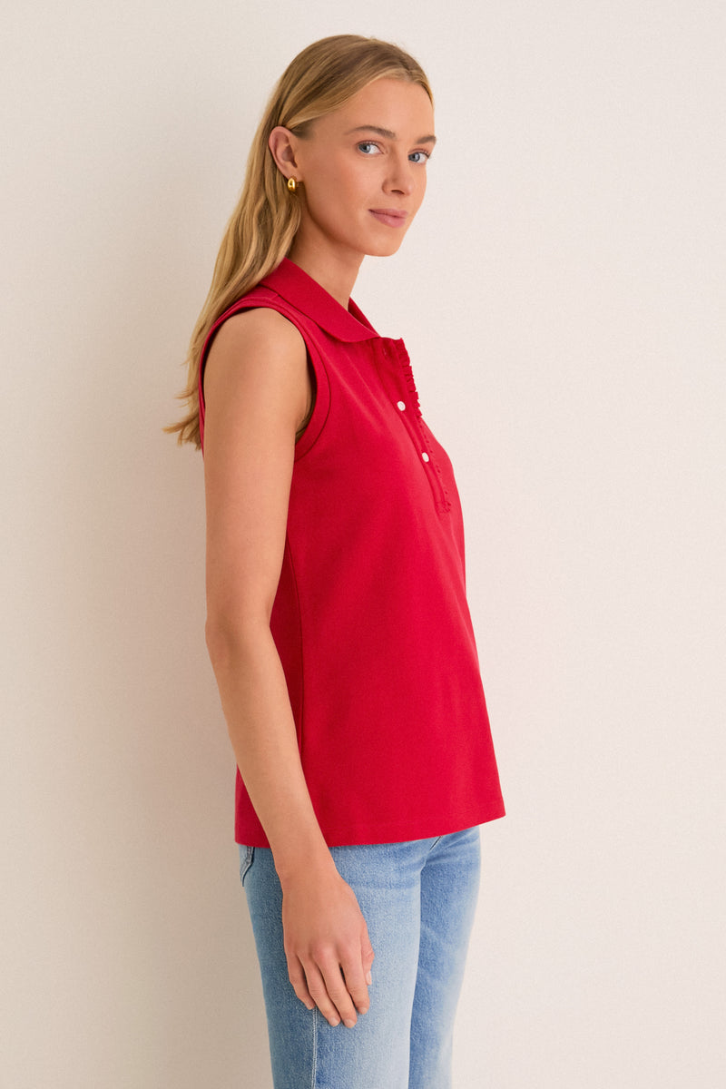 Americana Red Pique Sleeveless Ruffle Margaret Polo
