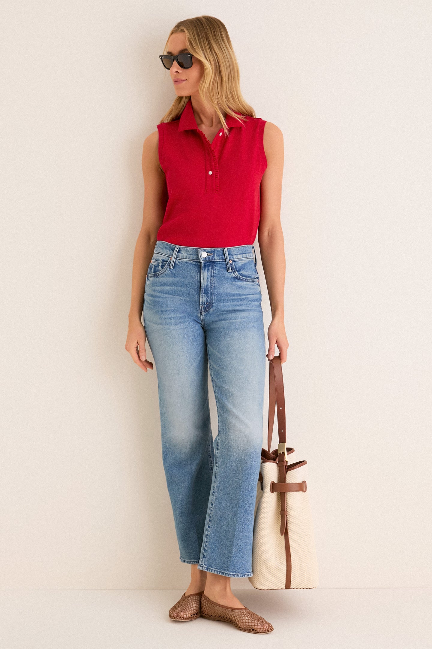 Americana Red Pique Sleeveless Ruffle Margaret Polo