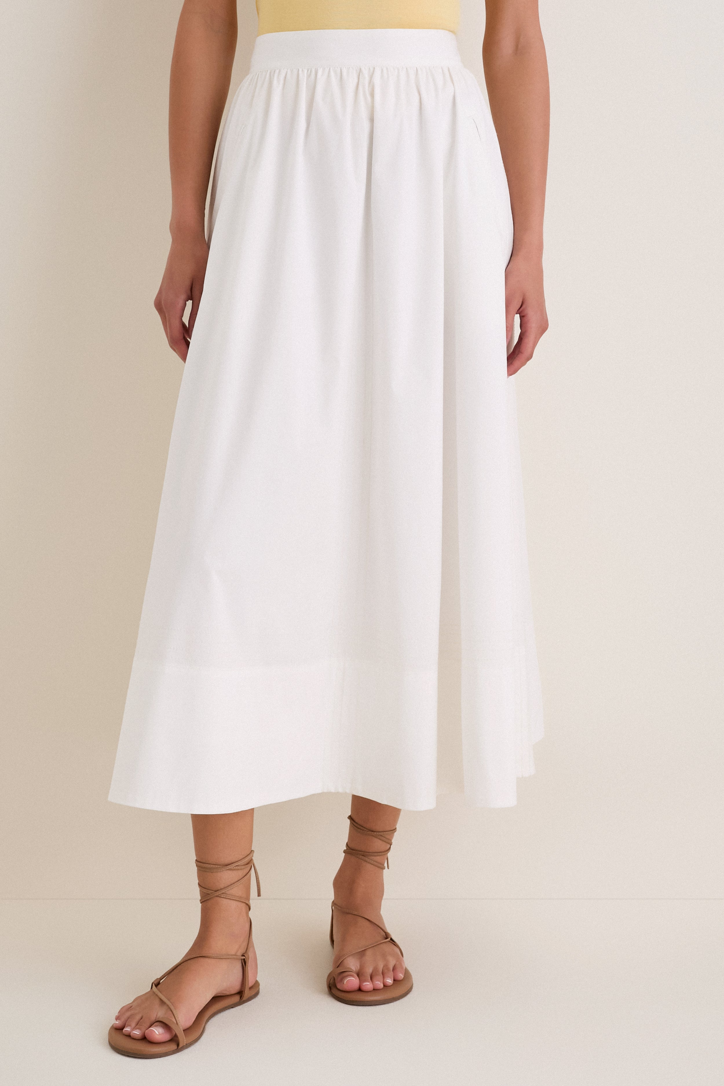White Poplin Trapunto Stitch Brie Skirt