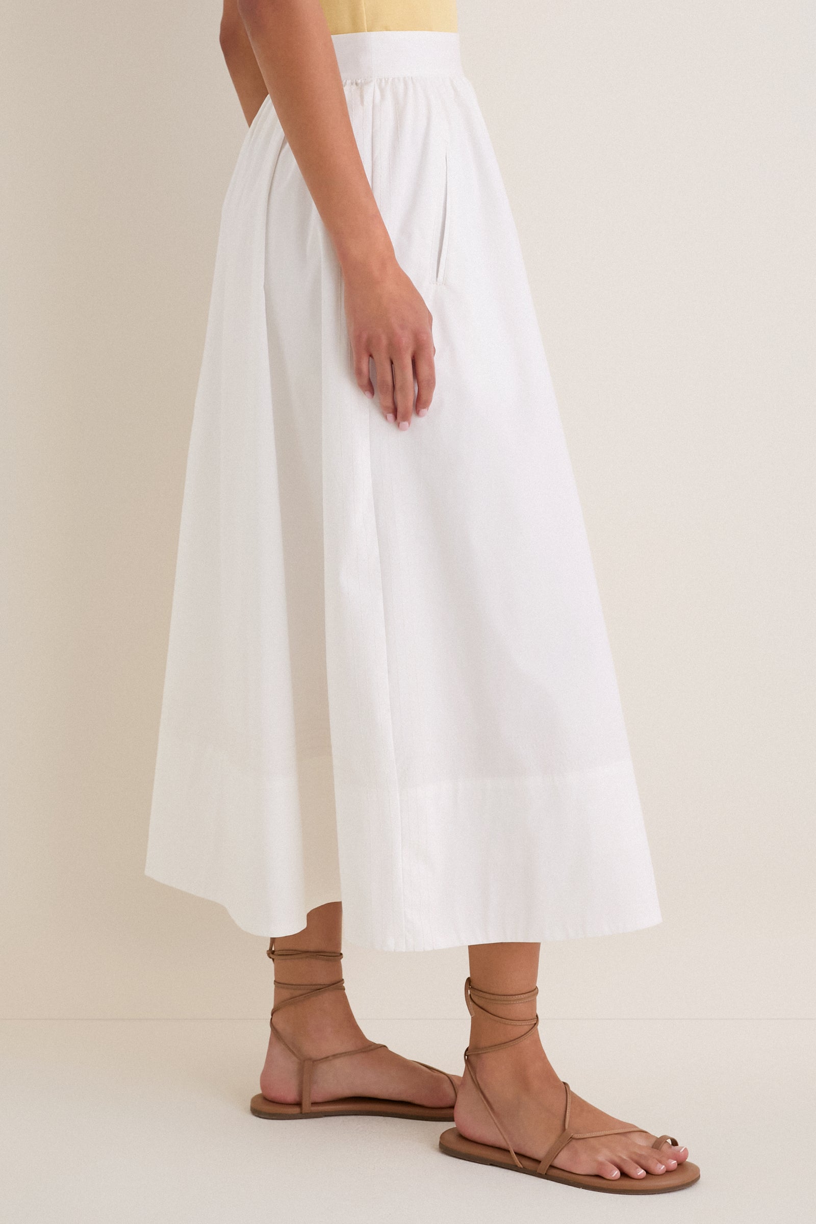 White Poplin Trapunto Stitch Brie Skirt