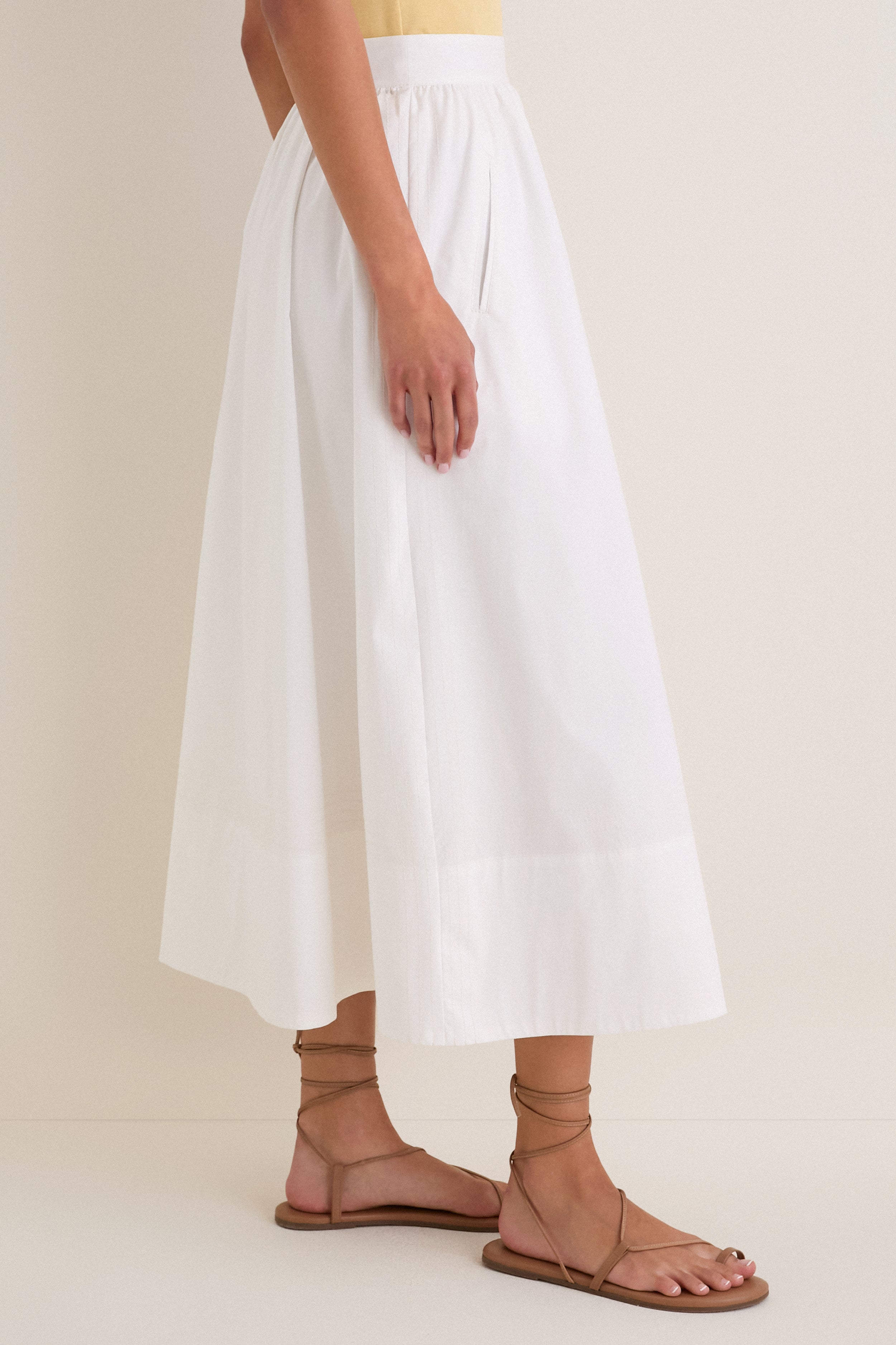 White Poplin Trapunto Stitch Brie Skirt