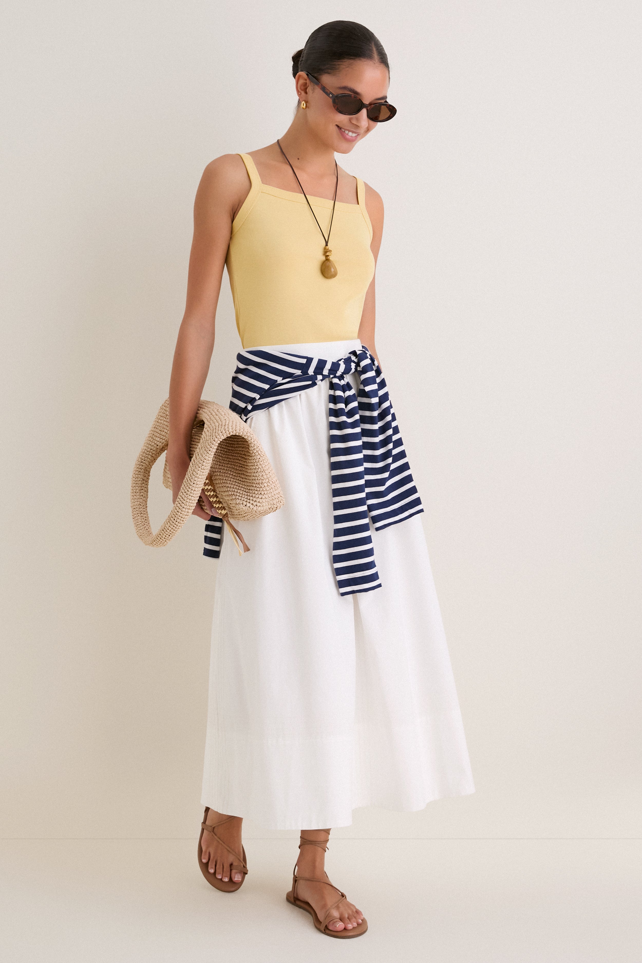 White Poplin Trapunto Stitch Brie Skirt