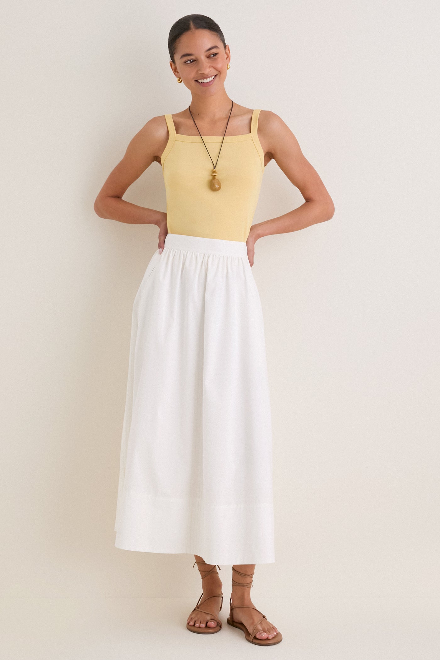 White Poplin Trapunto Stitch Brie Skirt