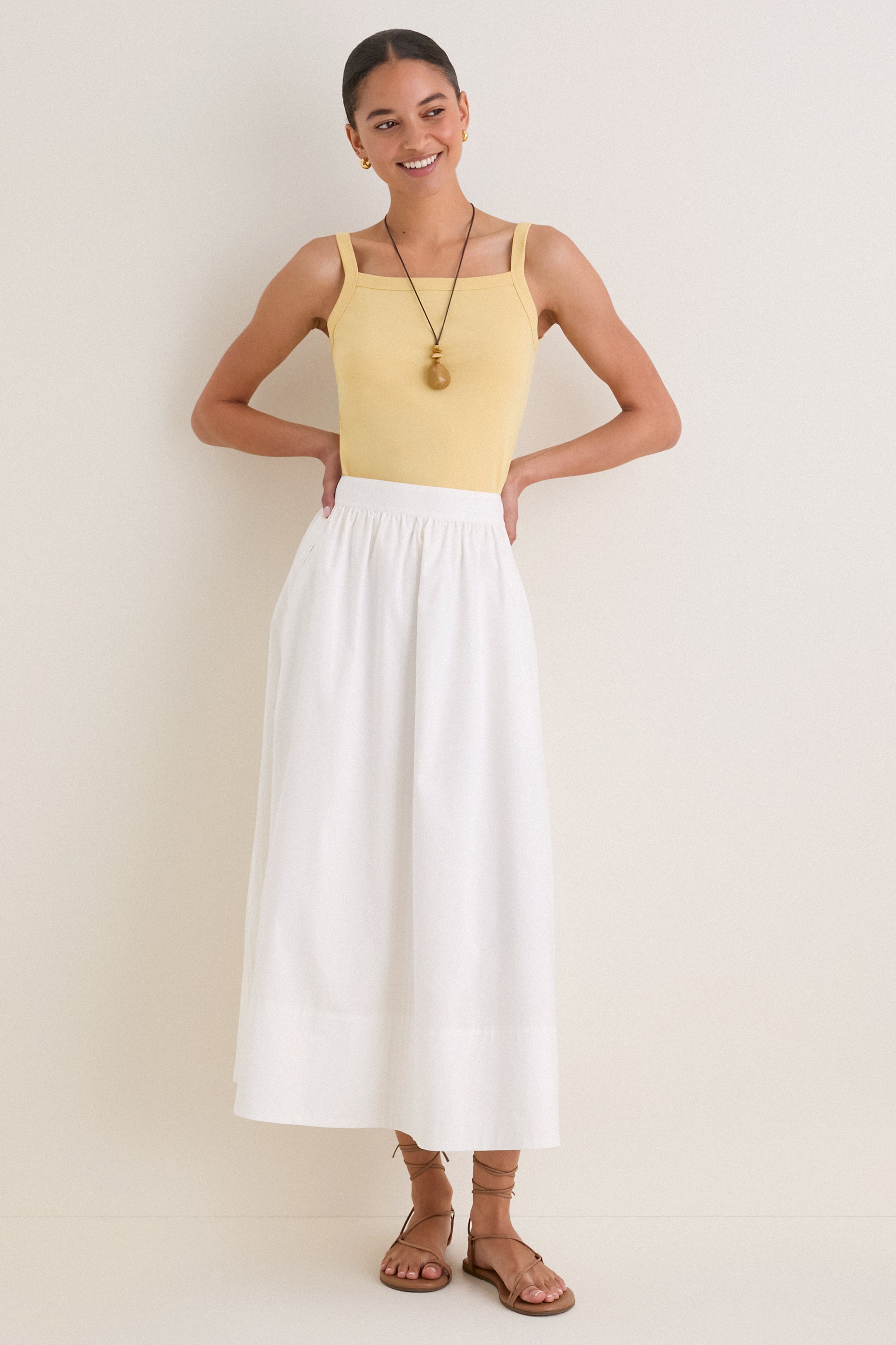 White Poplin Trapunto Stitch Brie Skirt