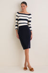 Liberty Stripe Knit Boyers Top: Classic and effortless, this off-the-shoulder, fitted top with variegated stripes epitomizes high-end fashion, perfect for fun, versatile styling.
