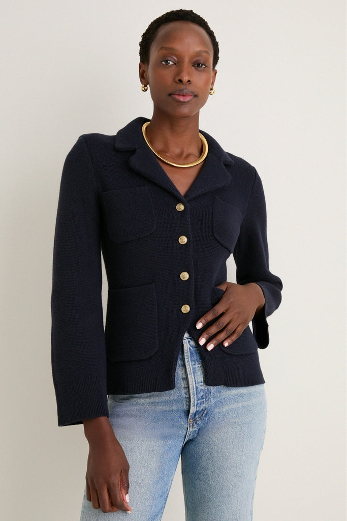 Navy London Sweater Jacket in Cotton Cashmere