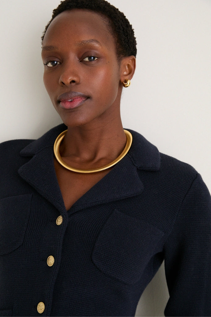 Navy London Sweater Jacket in Cotton Cashmere