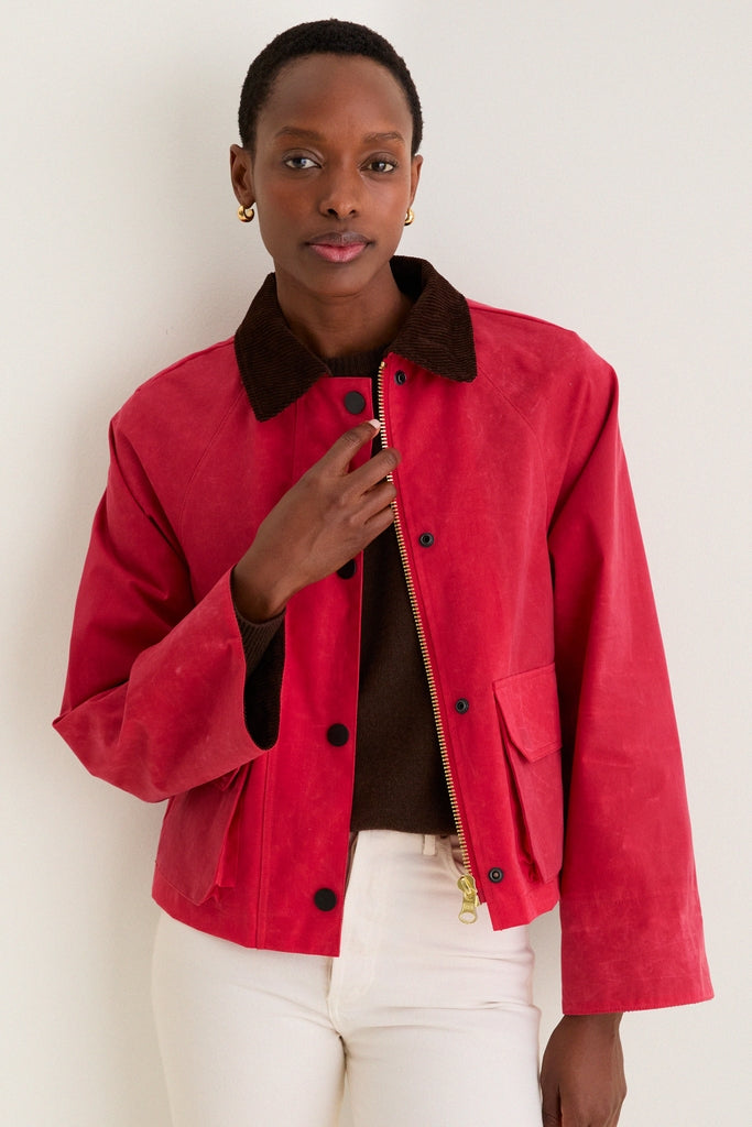 Red Cropped Chiltern Jacket in Waxed Cotton | Alex Mill