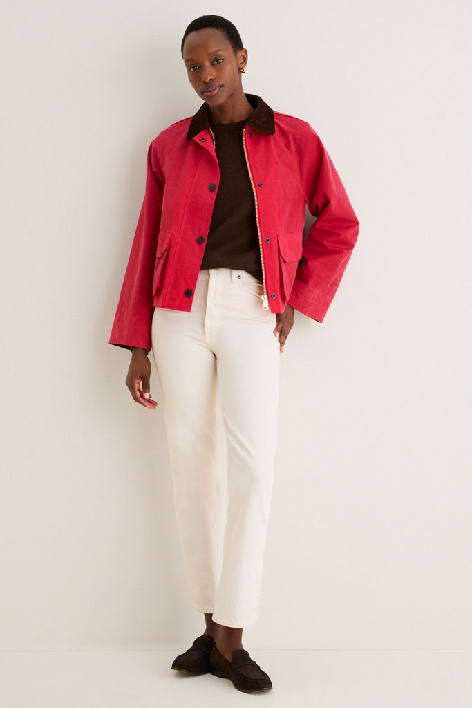 Red Cropped Chiltern Jacket in Waxed Cotton | Alex Mill