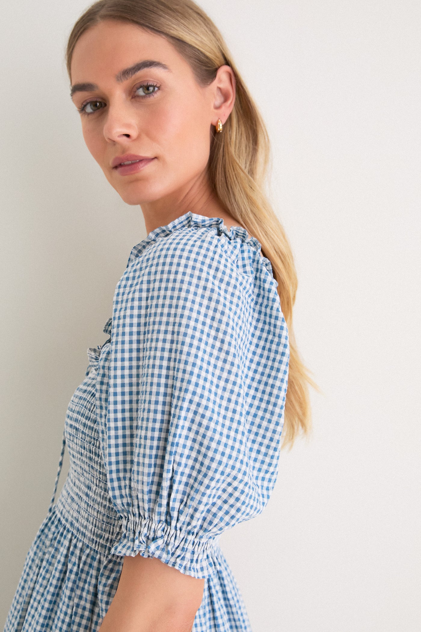 house of holland gingham off shoulder dress Hill House Home Teal Gingham Scarlett Midi Nap Dress Teal Gingham / XL