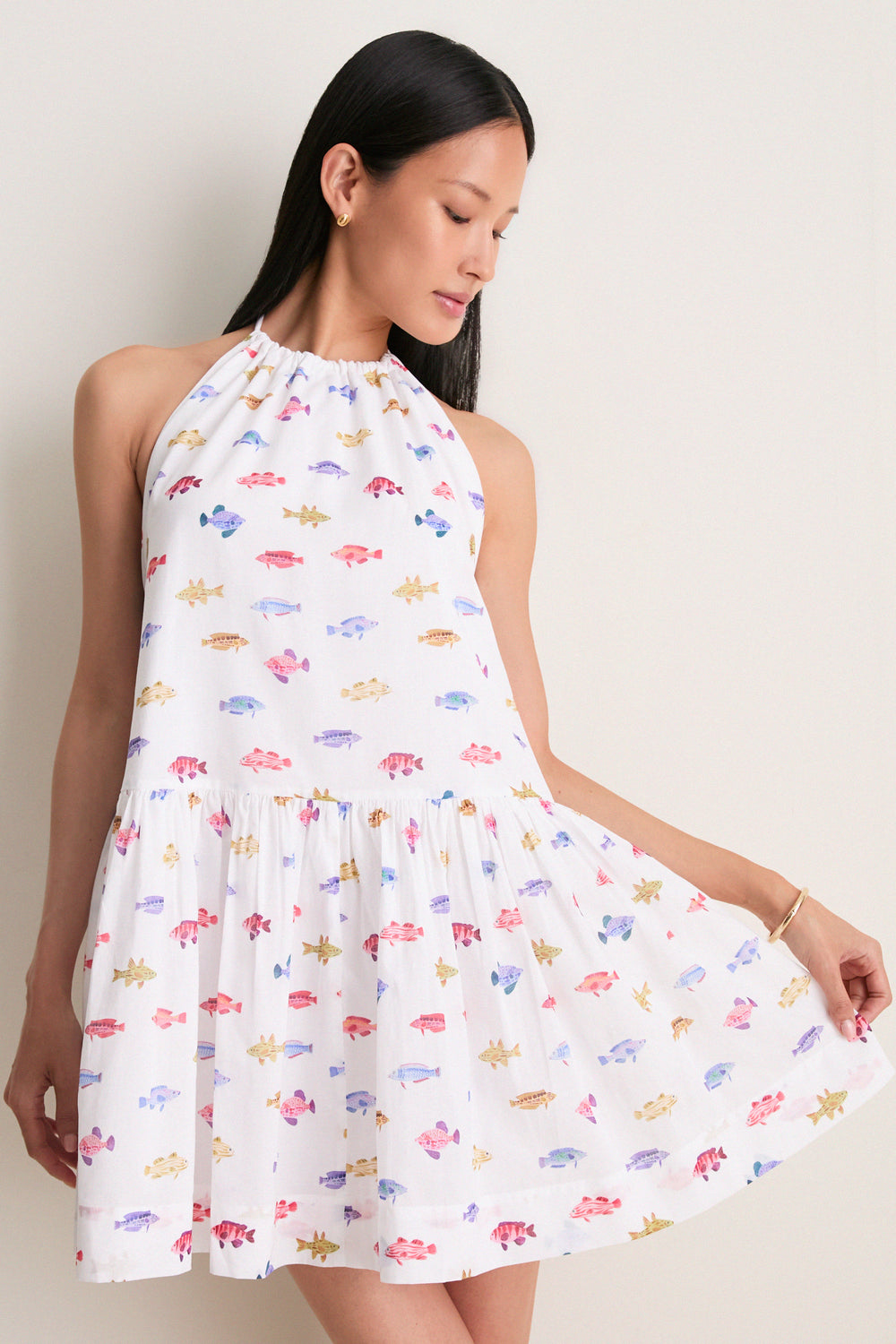 The Sol Tunic Dress | White Rainbow Fish / M