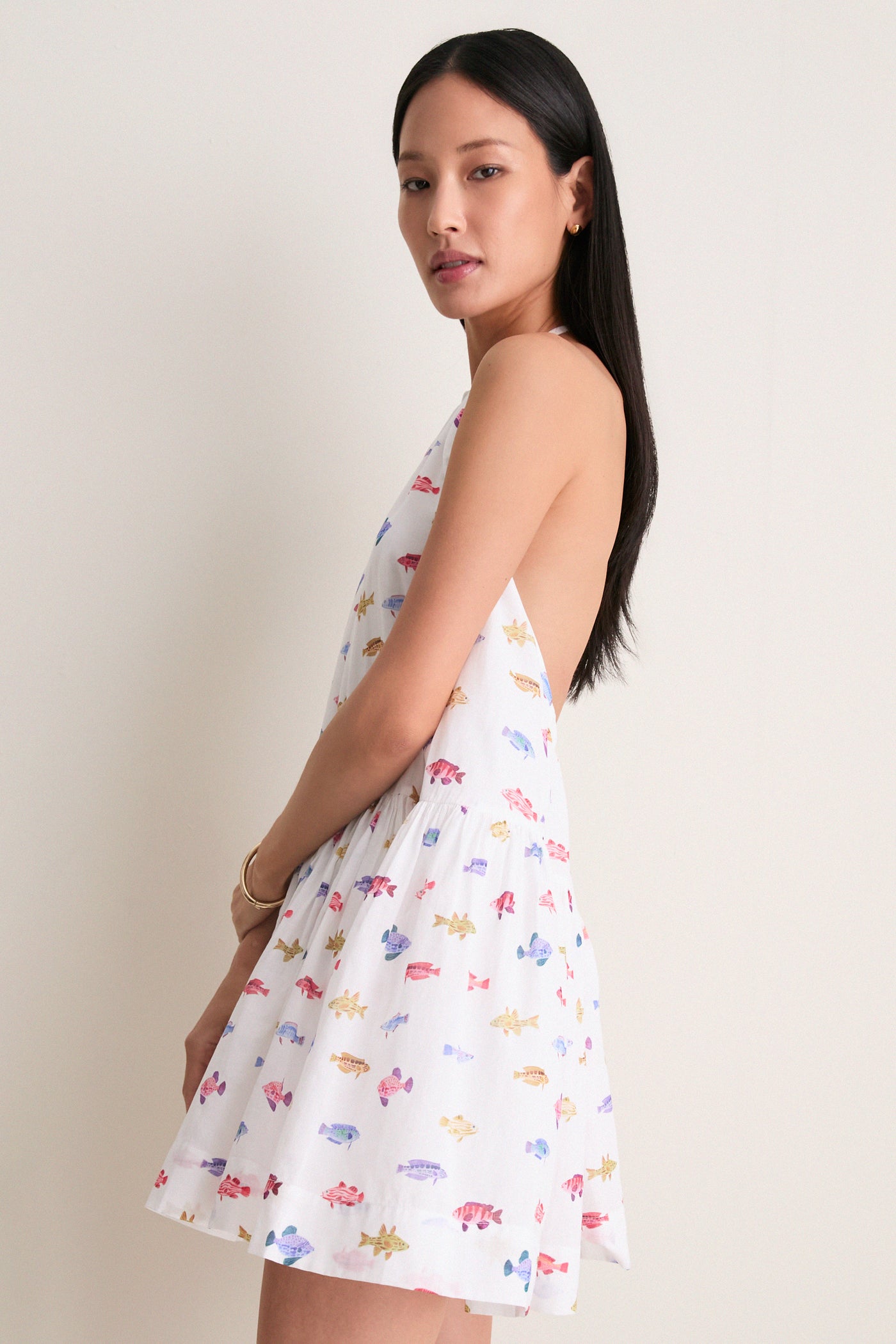 The Sol Tunic Dress | White Rainbow Fish / M