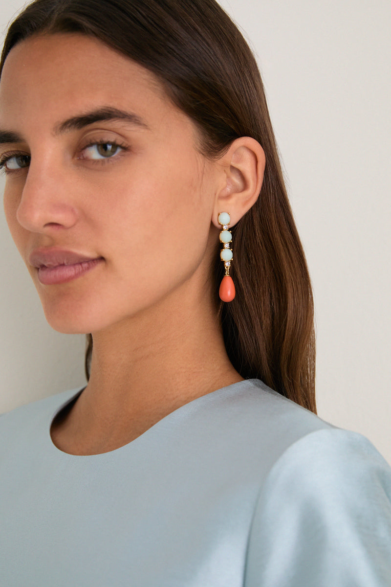 Turquoise and Orange Drop Julie Earrings