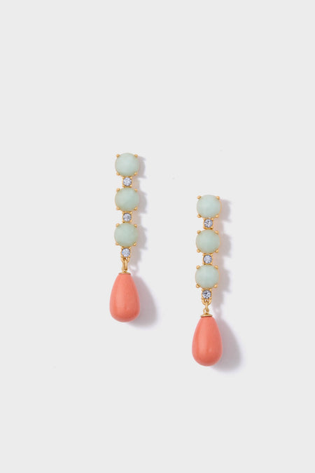 Turquoise and Orange Drop Julie Earrings