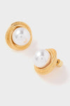 Gold Gigi Earrings: Classic gold-tone studs with faux pearls in textured frames, offering an effortless, high-end touch to any fun, vintage-inspired look.