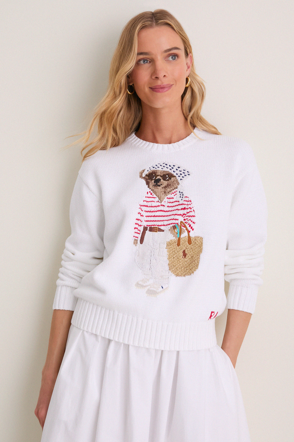 White Multi Bear Crew Neck Sweater