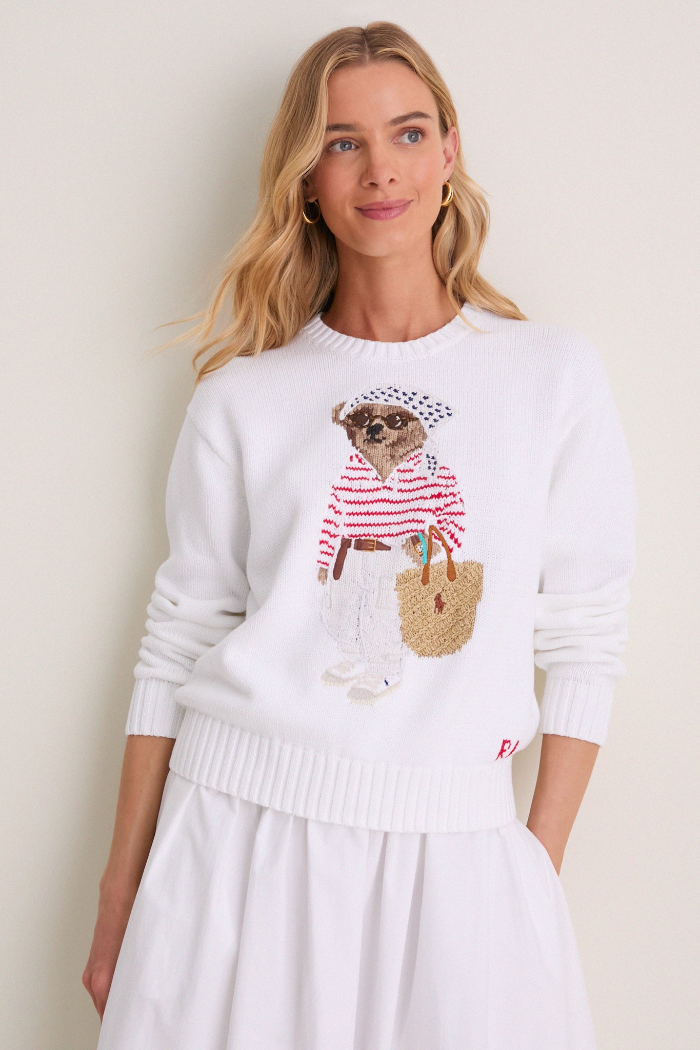 White Multi Bear Crew Neck Sweater | Polo Ralph Lauren