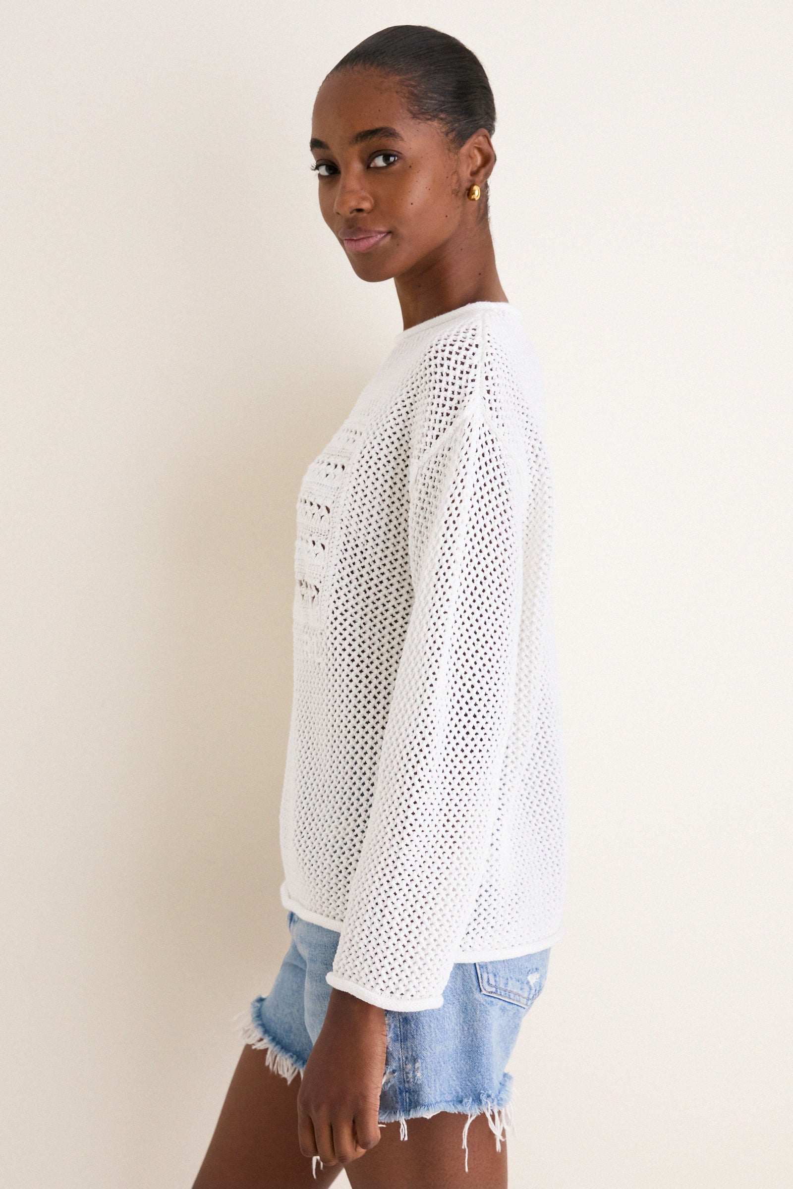 White Multi American Flag Crew Neck Sweater