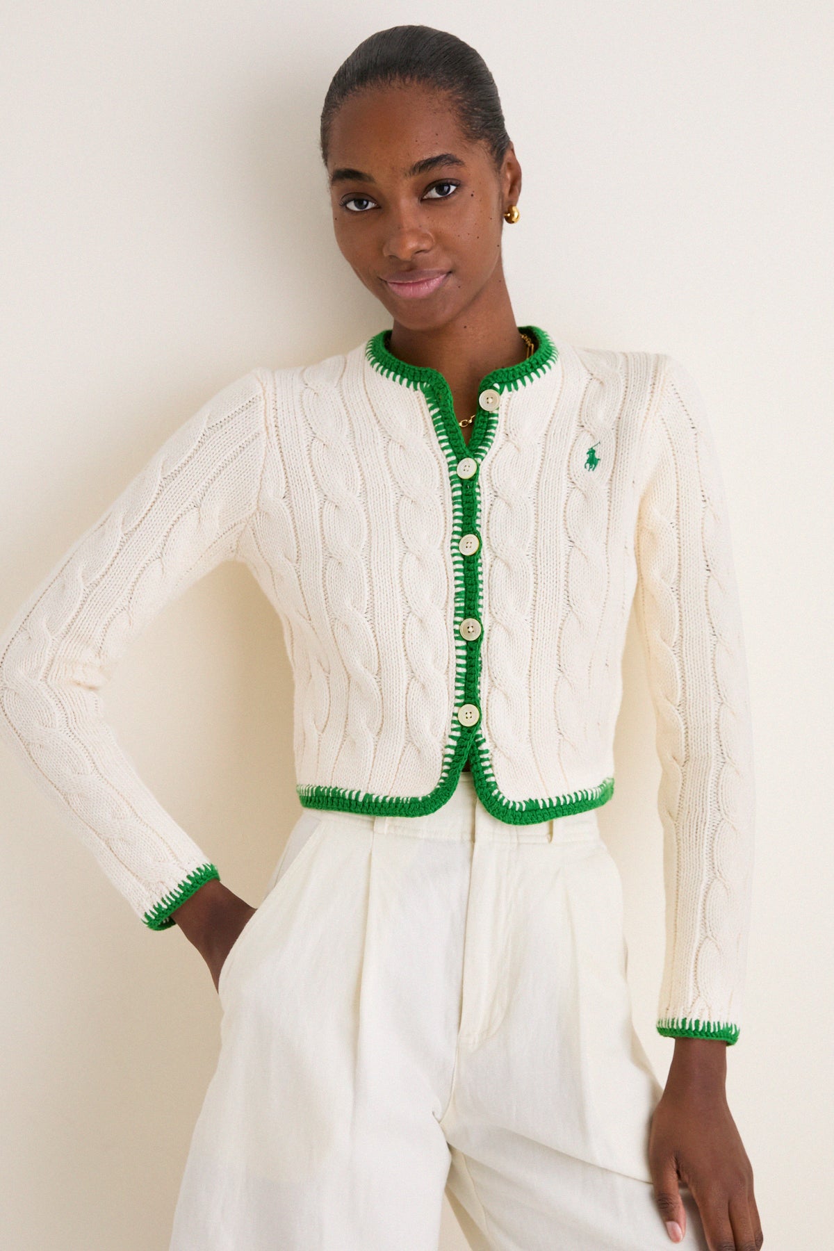 Cricket Cream Crew Neck Cardigan