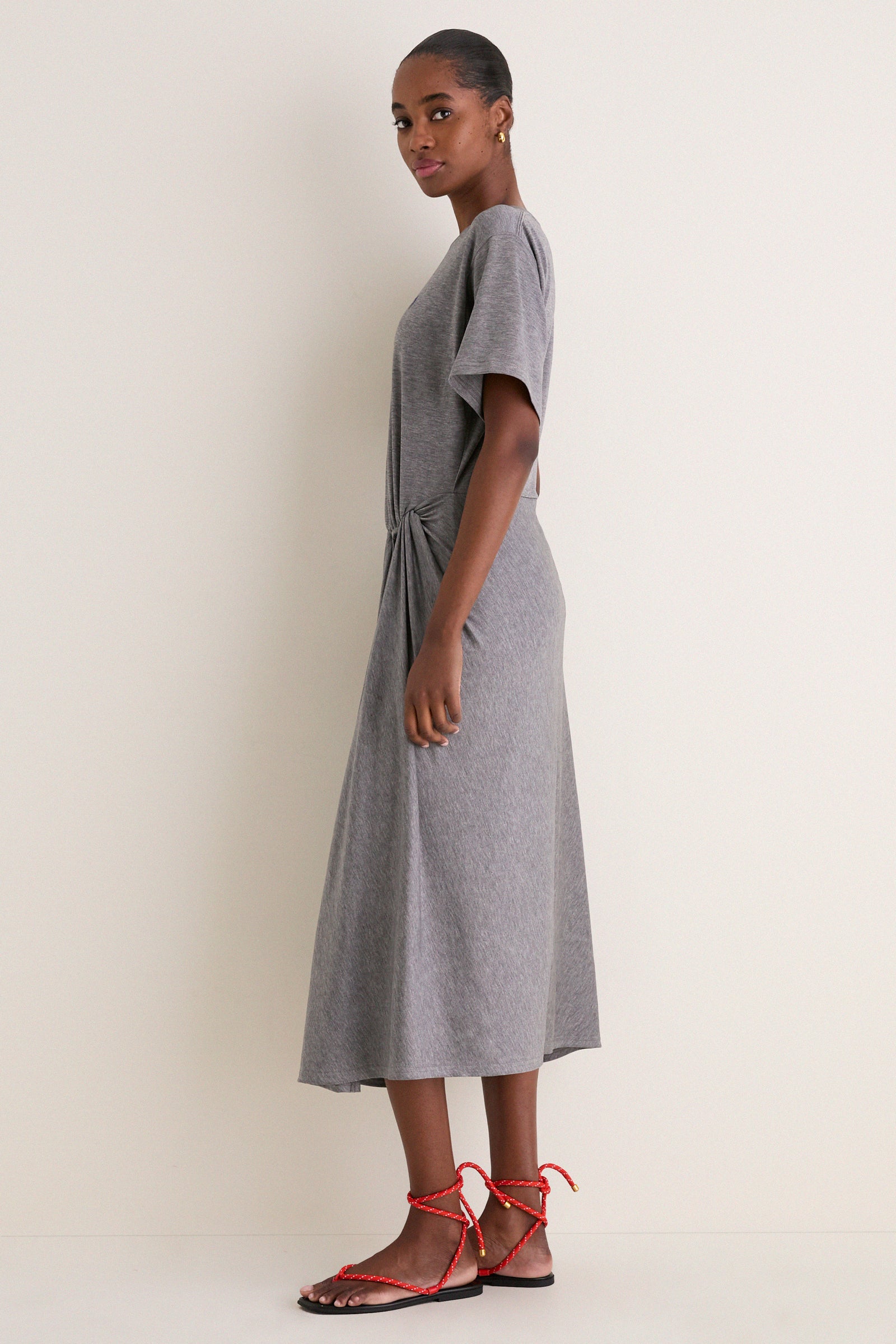 Cobblestone Heather Knit Crew Neck Short Sleeve Dress