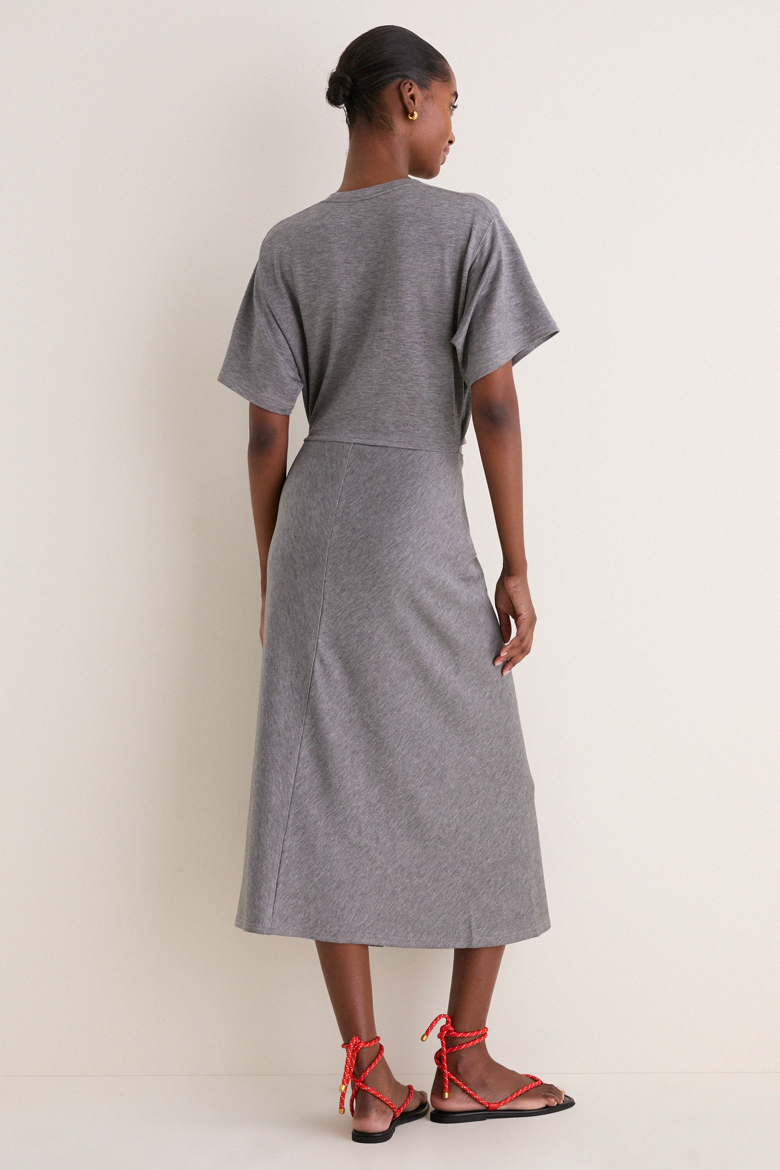 Cobblestone Heather Knit Crew Neck Short Sleeve Dress