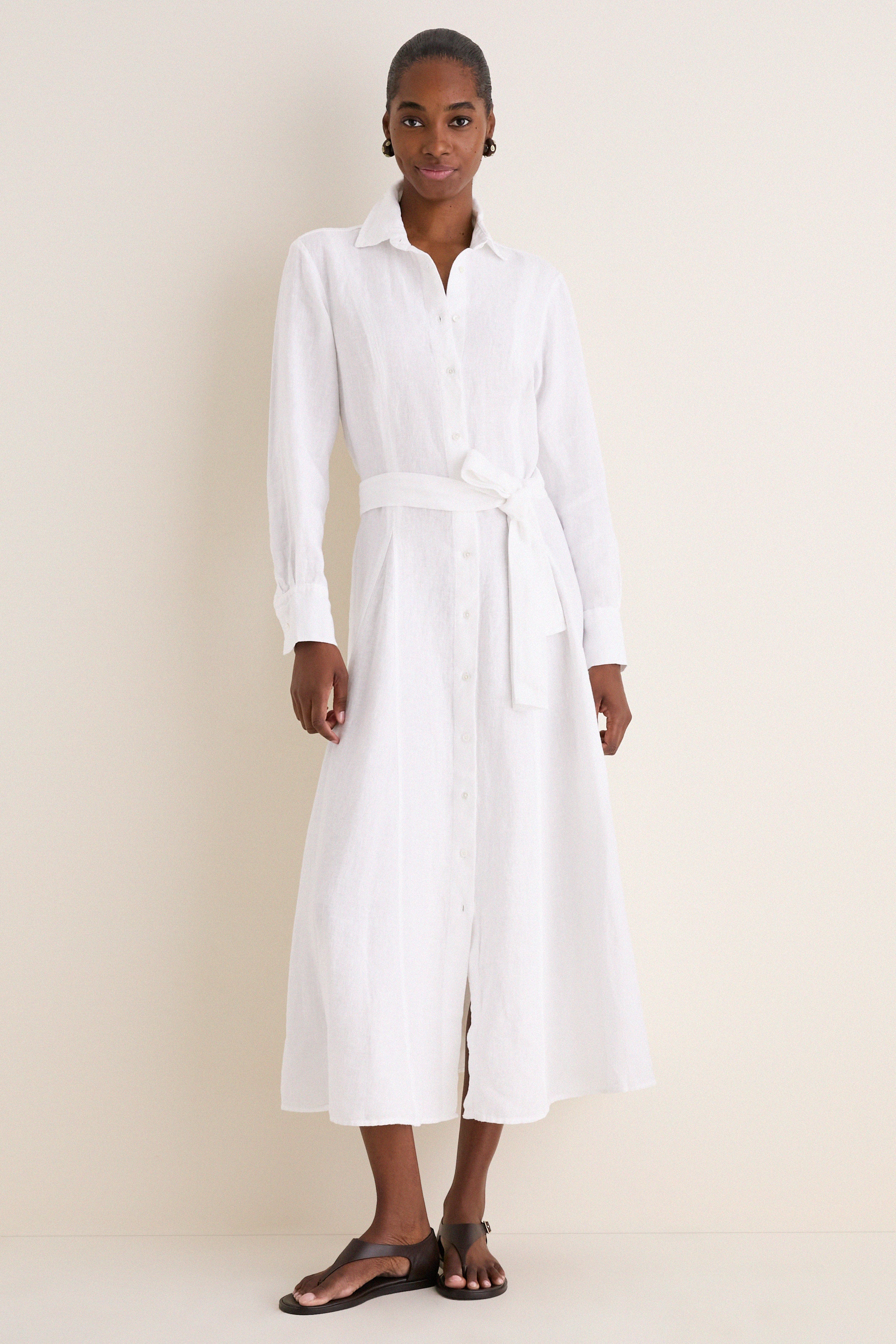 White Linen Woven Collared Long Sleeve Dress | Polo Ralph Lauren White Linen Woven Collared Long Sleeve Dress | Polo Ralph Lauren
