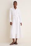 White Linen Woven Collared Long Sleeve Dress