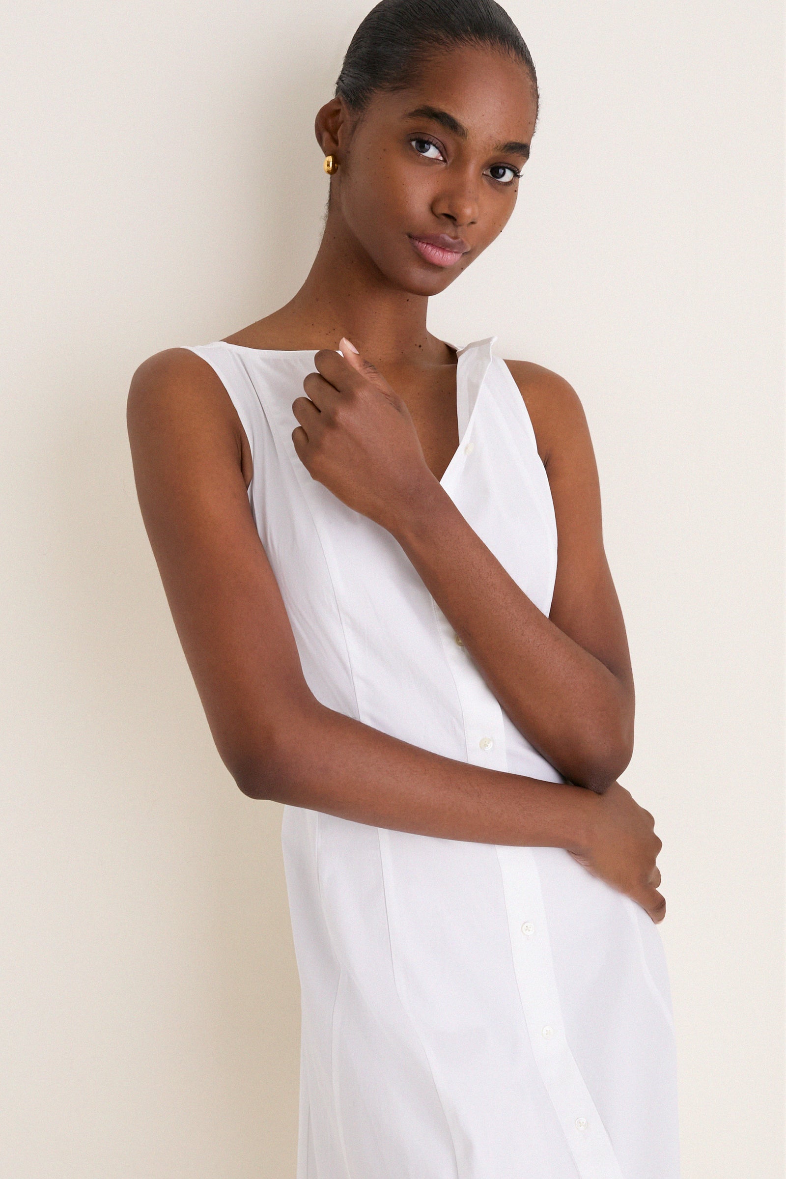 White Cotton Boat Neck Dress