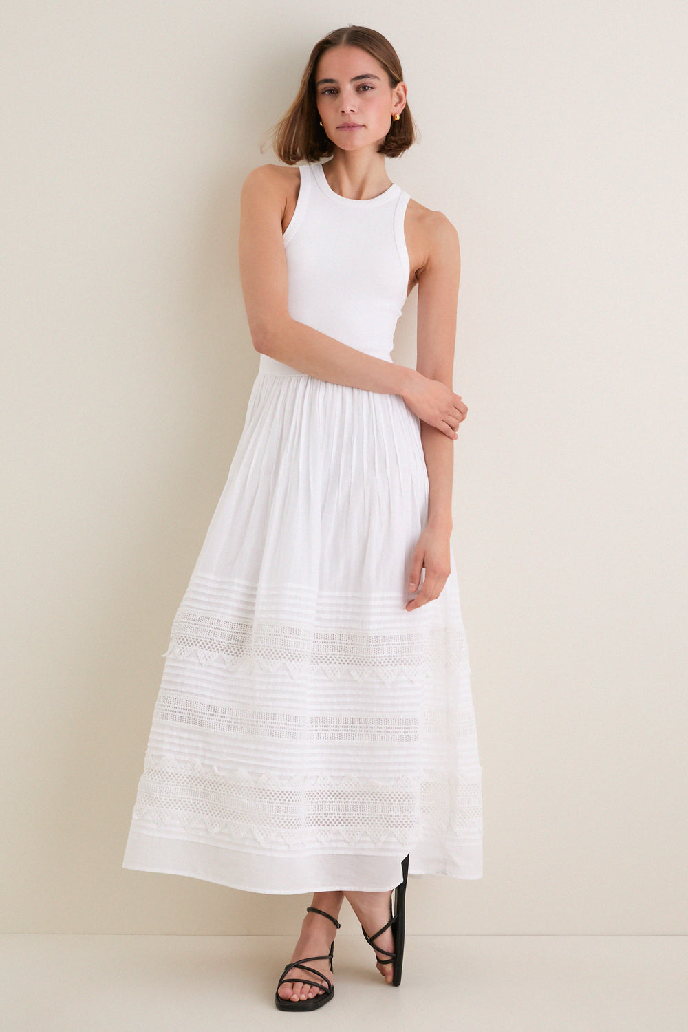 White Rib Crew Neck Dress