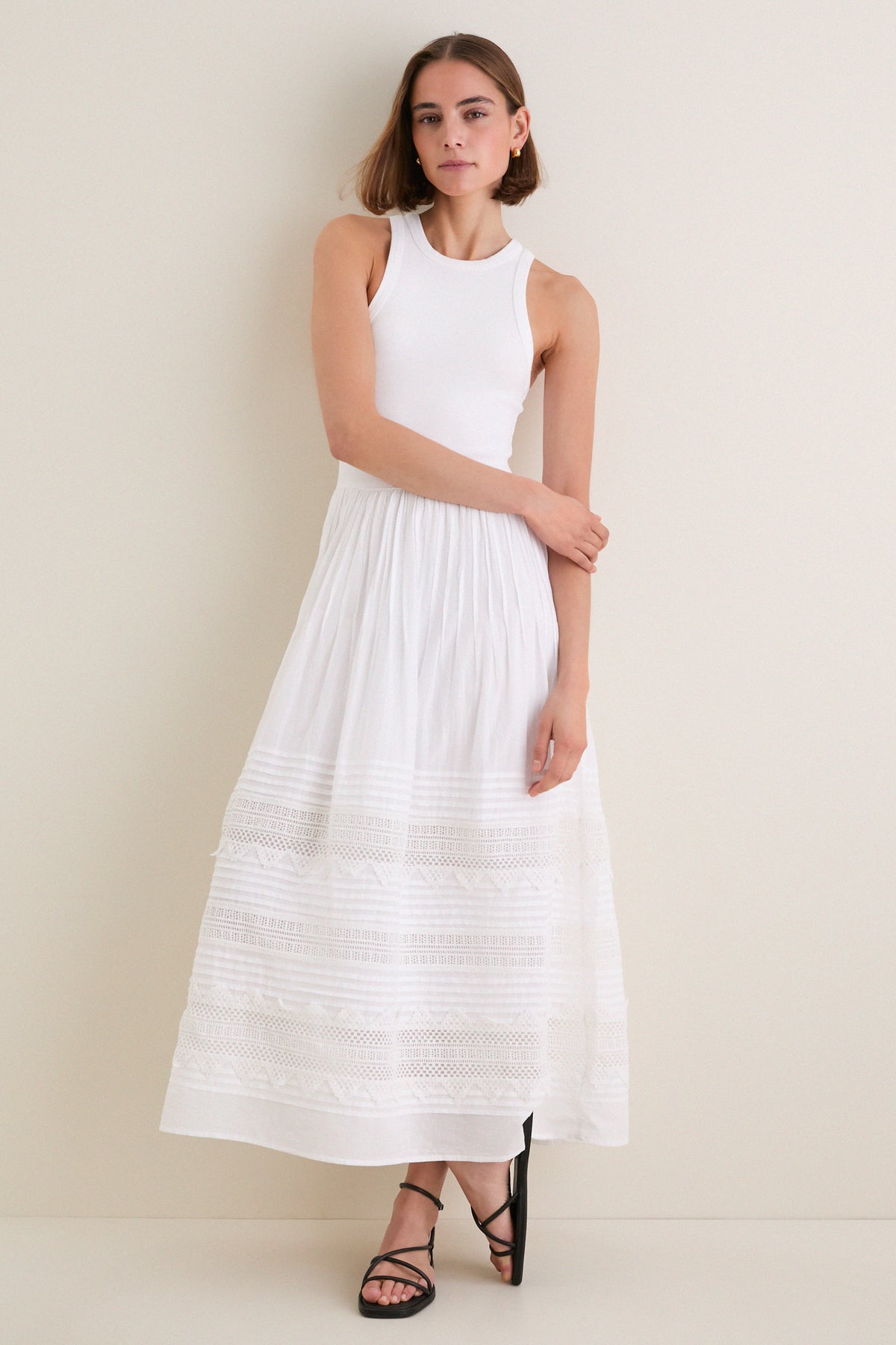 White Rib Crew Neck Dress