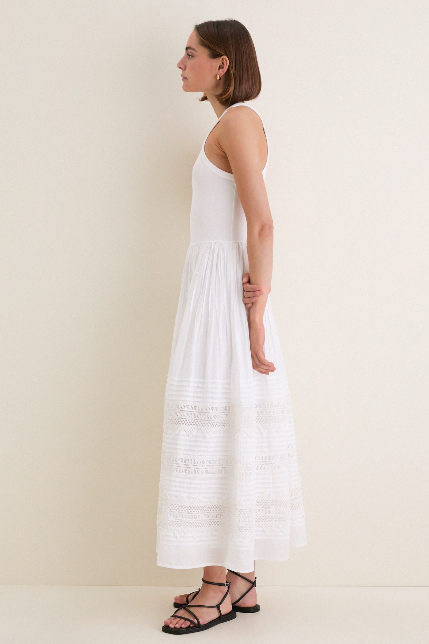 White Rib Crew Neck Dress