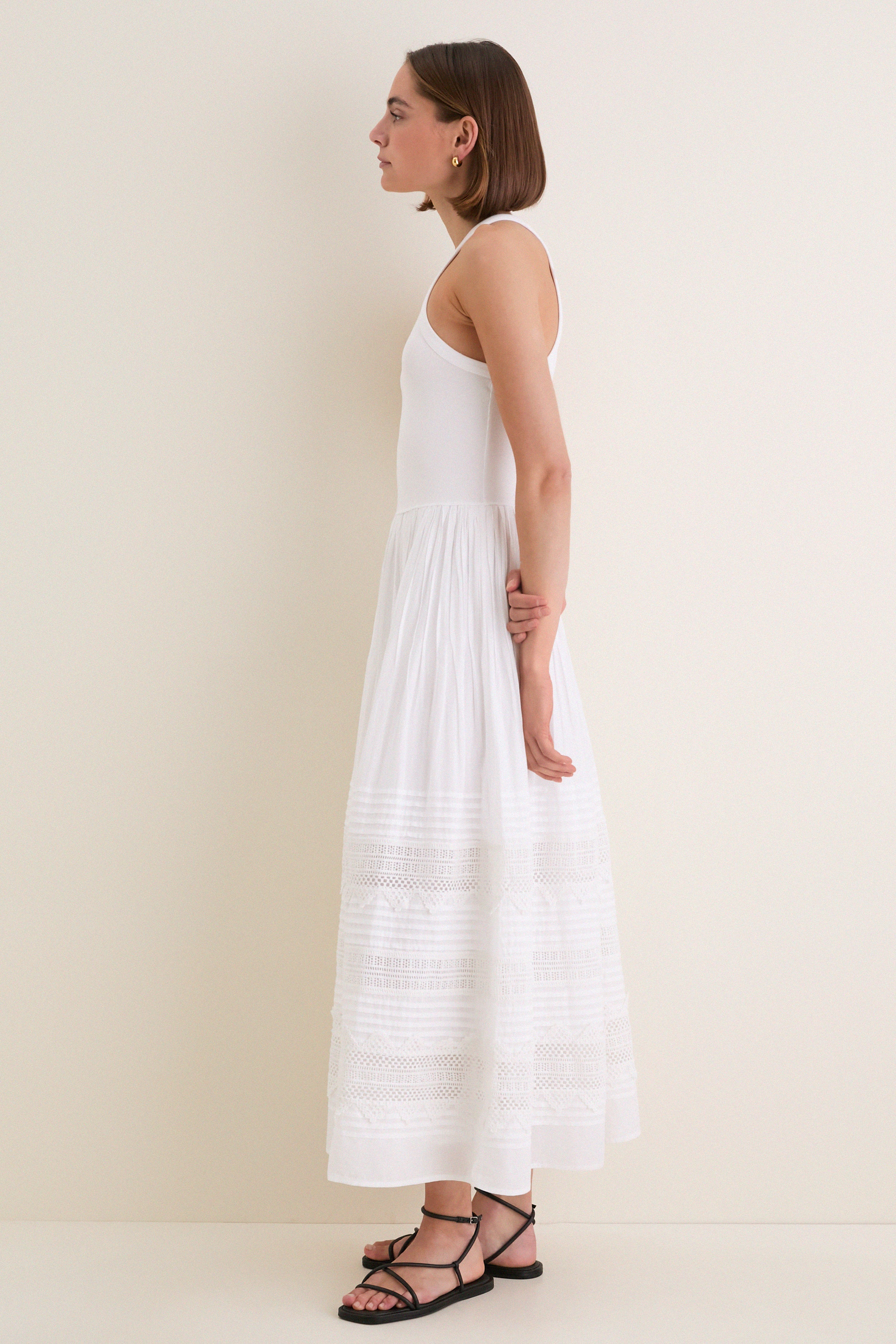 White Rib Crew Neck Dress