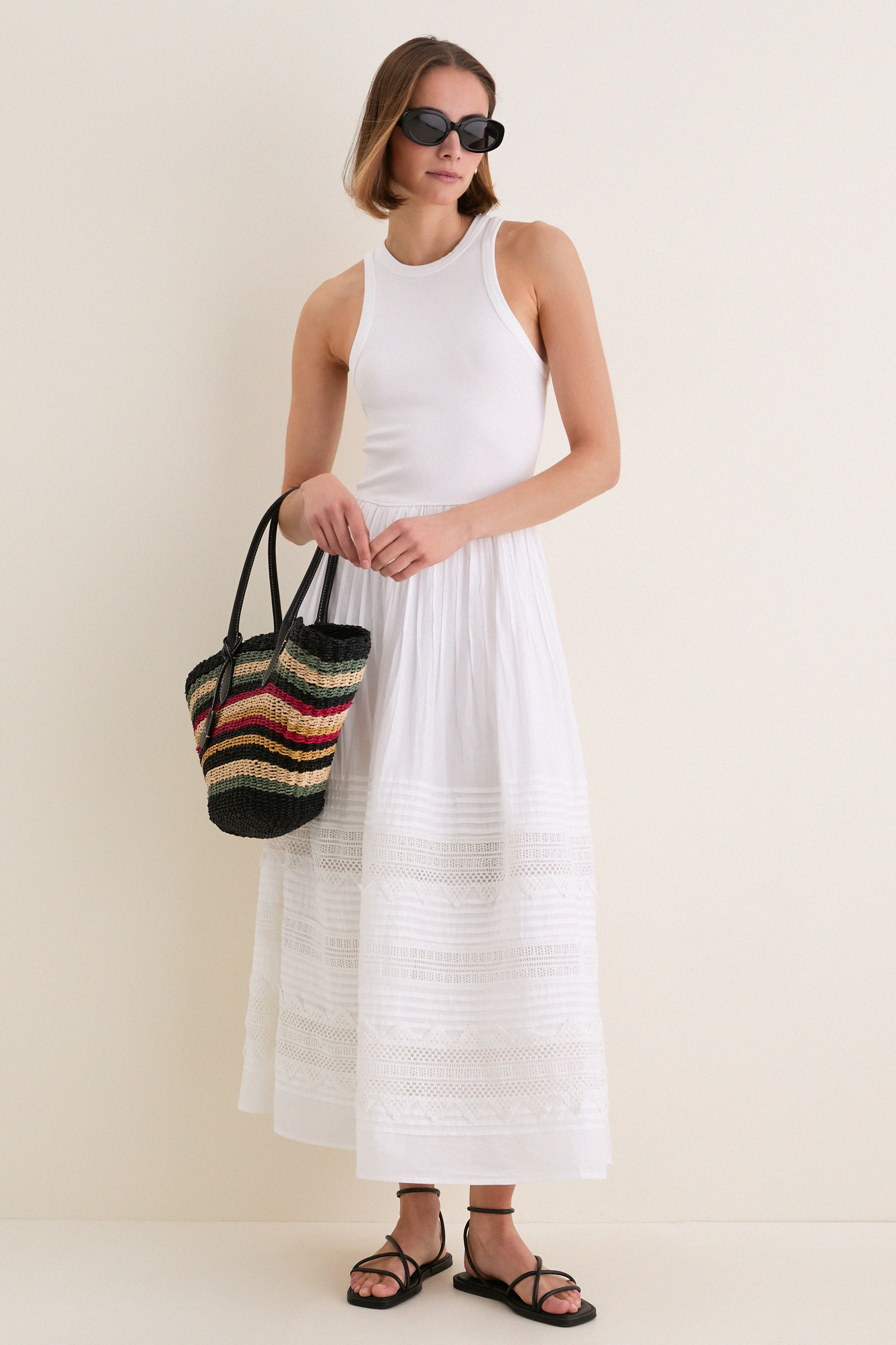 White Rib Crew Neck Dress