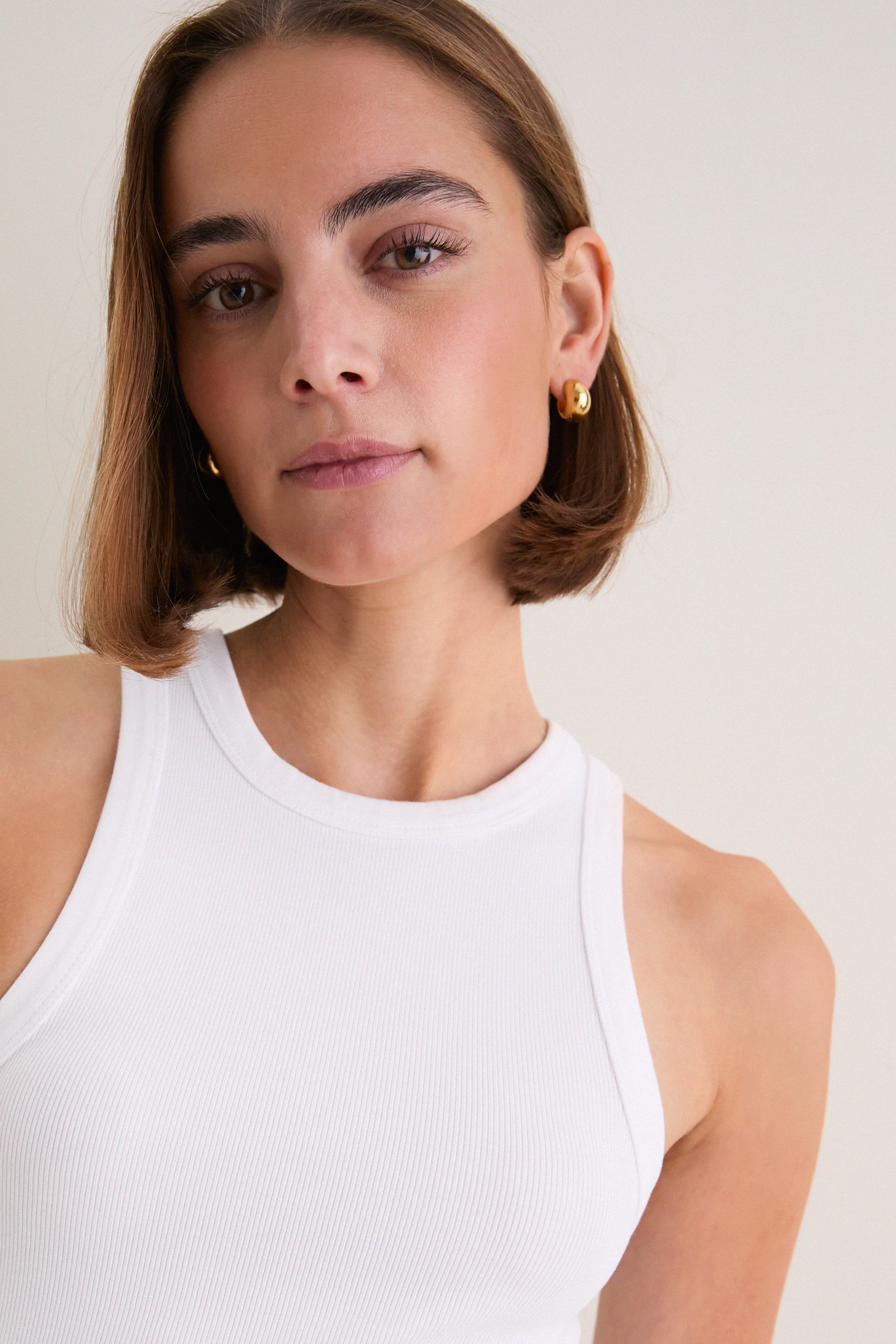 White Rib Crew Neck Dress