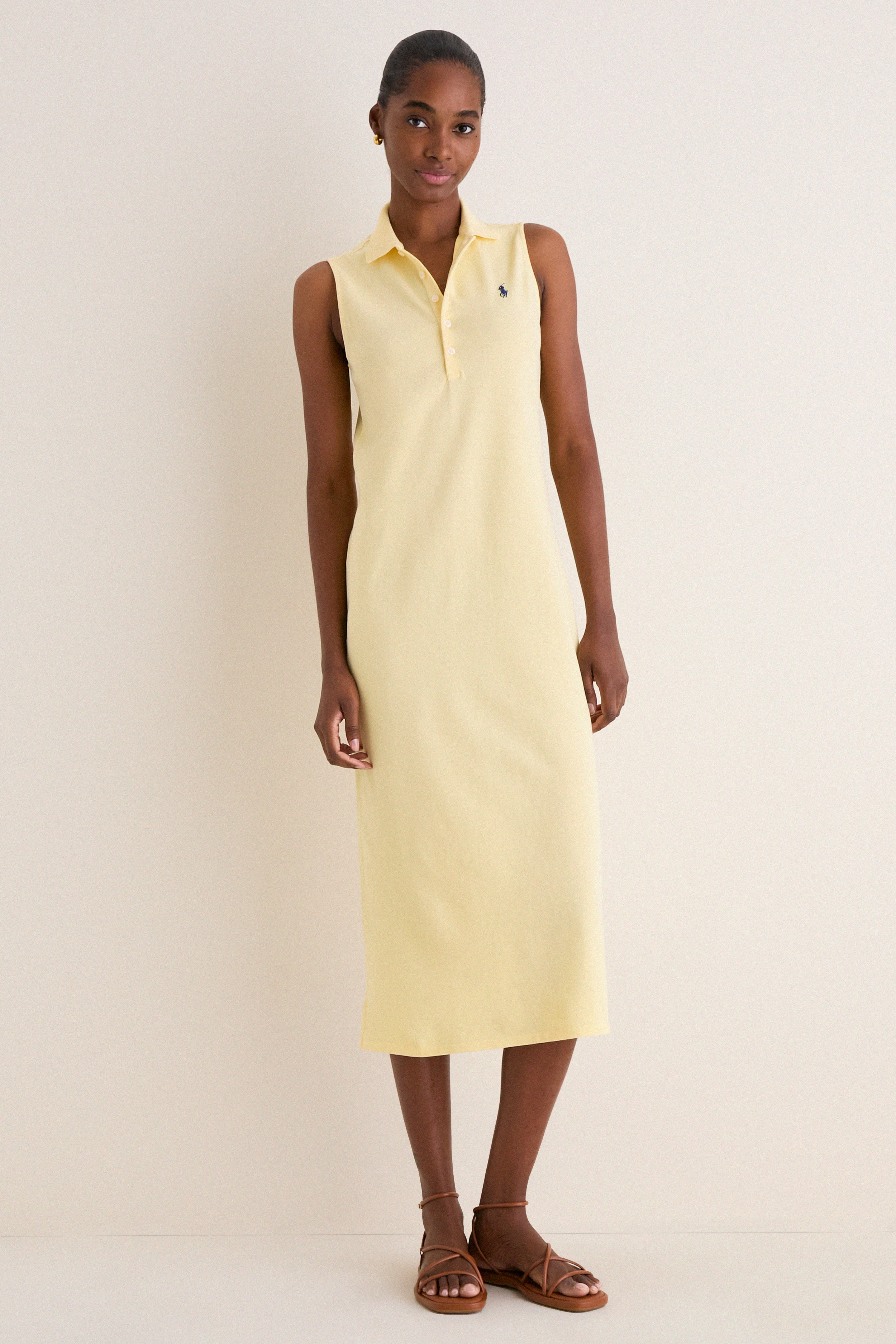 Tbird Yellow Knit Collared Sleeveless Dress | Polo Ralph Lauren