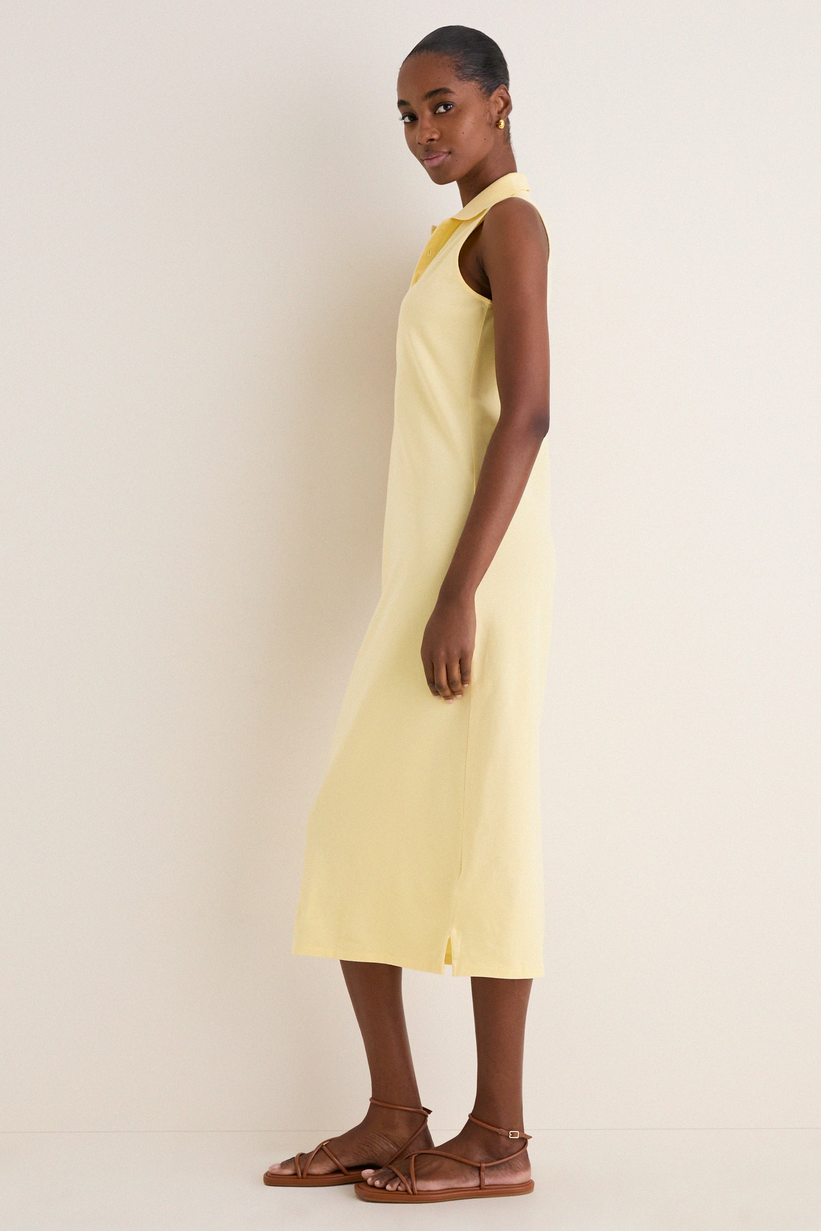 Tbird Yellow Knit Collared Sleeveless Dress Tbird Yellow Knit Collared Sleeveless Dress