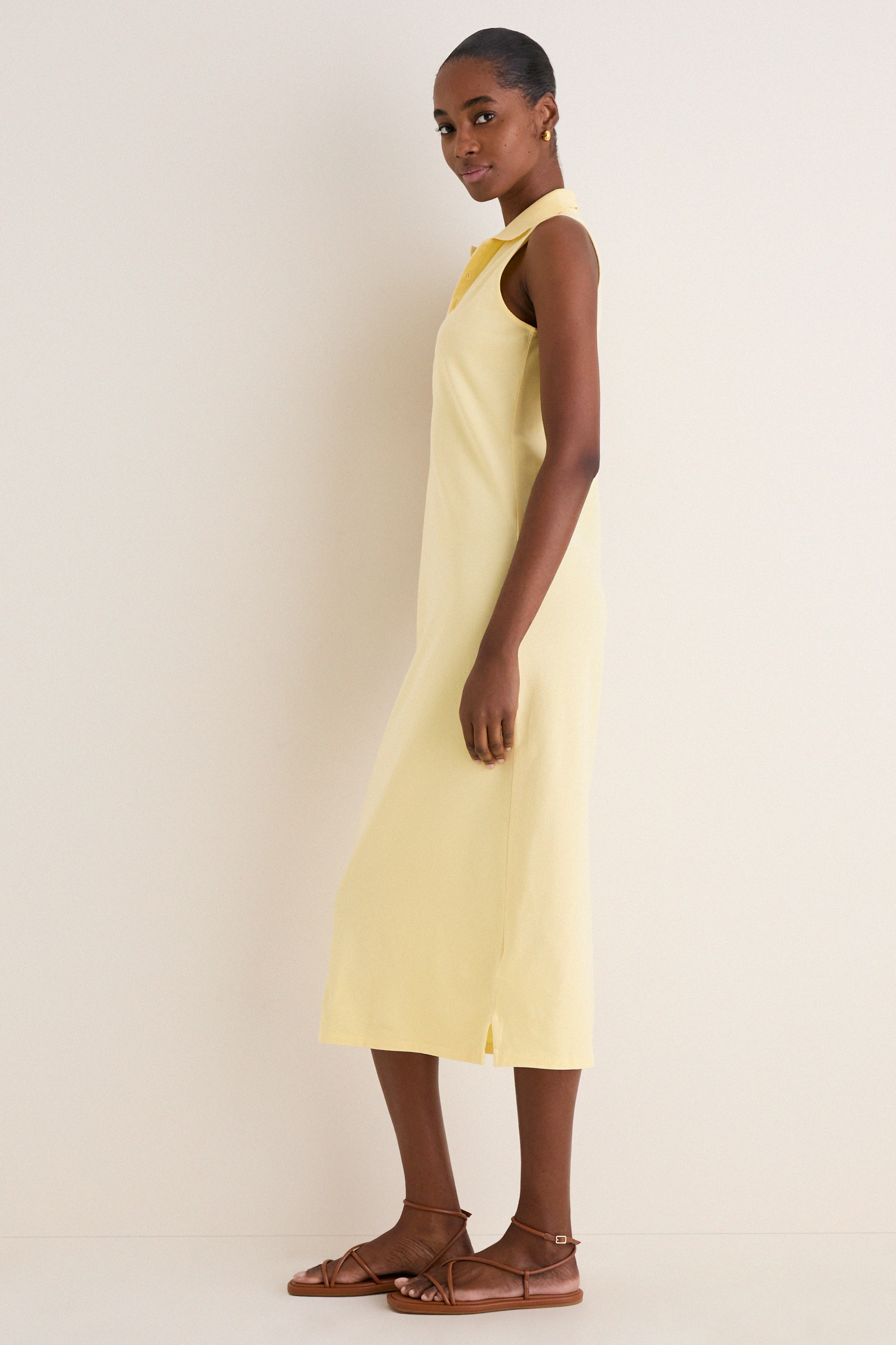 Tbird Yellow Knit Collared Sleeveless Dress