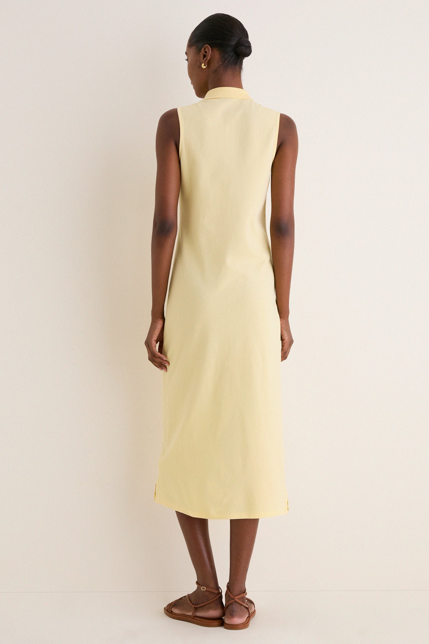 Tbird Yellow Knit Collared Sleeveless Dress