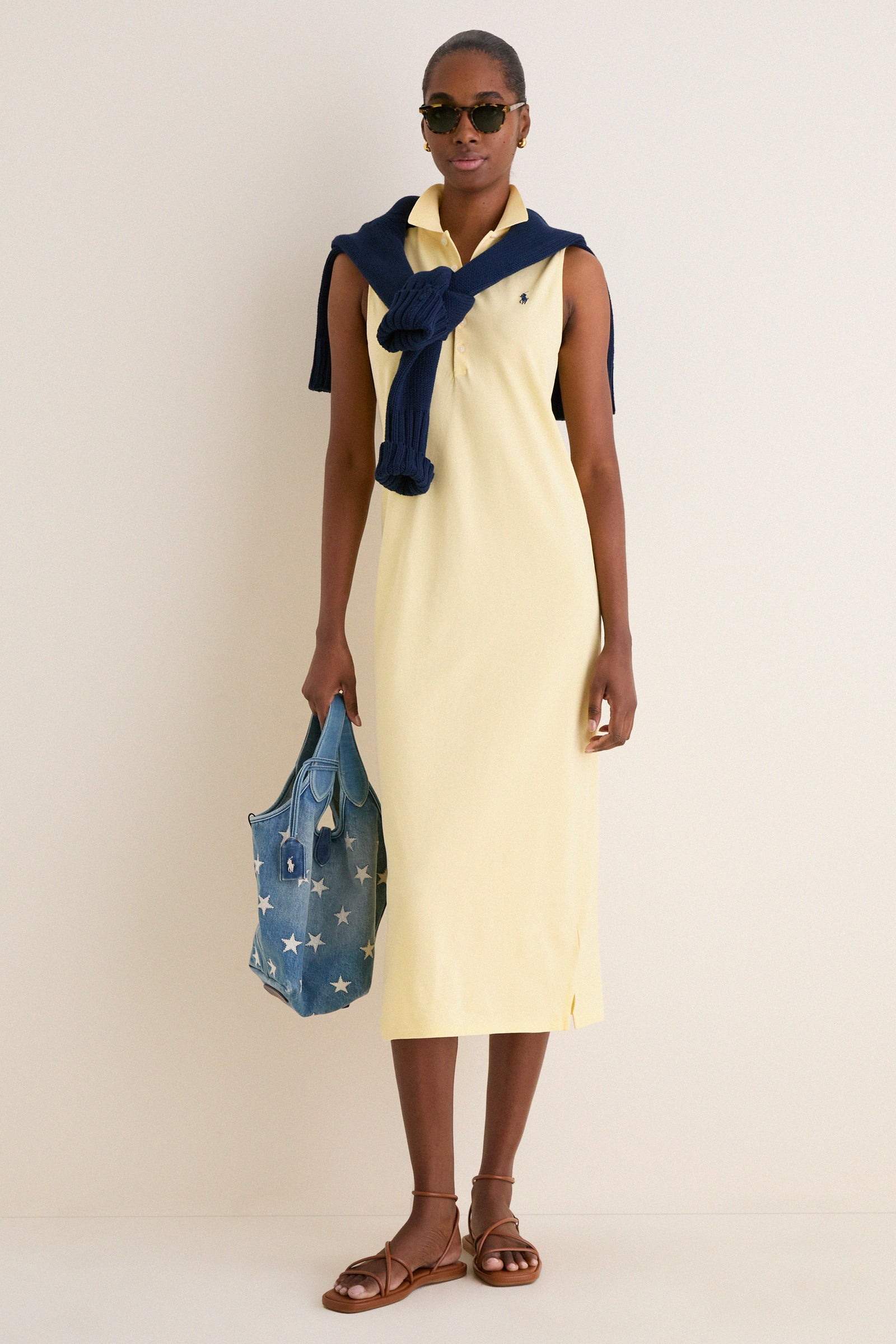 Tbird Yellow Knit Collared Sleeveless Dress