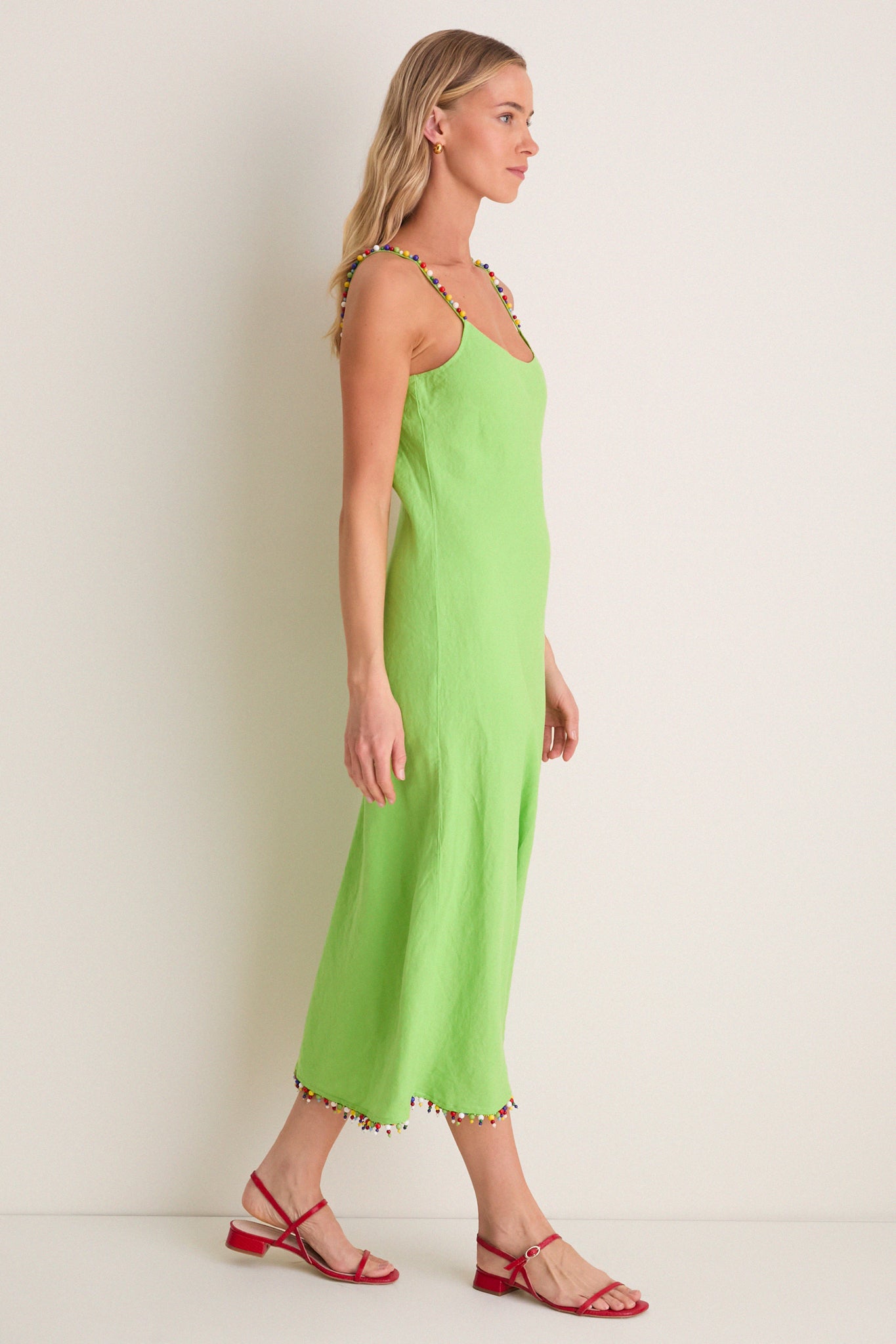 Riviera Green Linen Scoop Neck Beaded Dress | Polo Ralph Lauren Riviera Green Linen Scoop Neck Beaded Dress | Polo Ralph Lauren