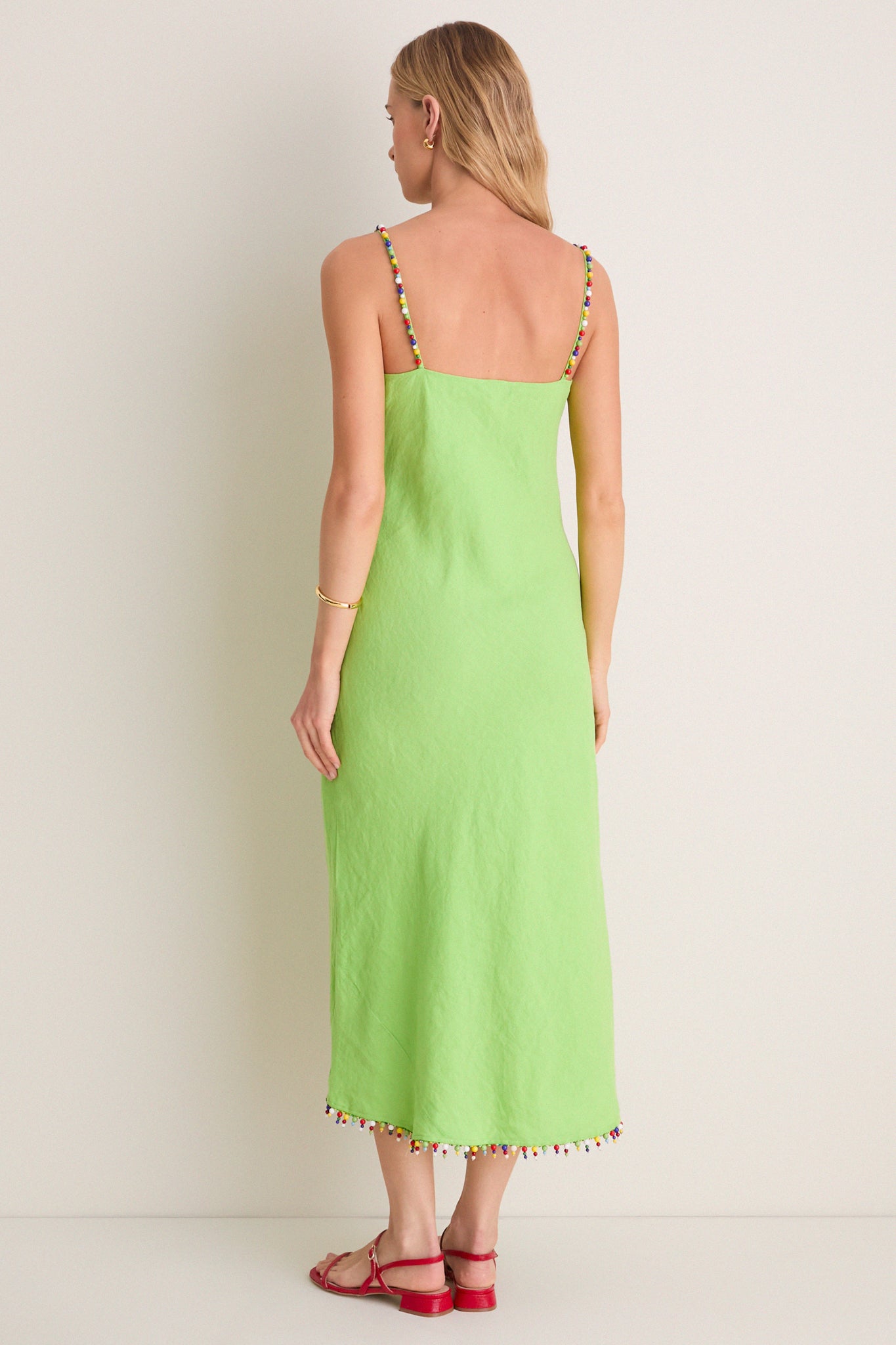Riviera Green Linen Scoop Neck Beaded Dress | Polo Ralph Lauren