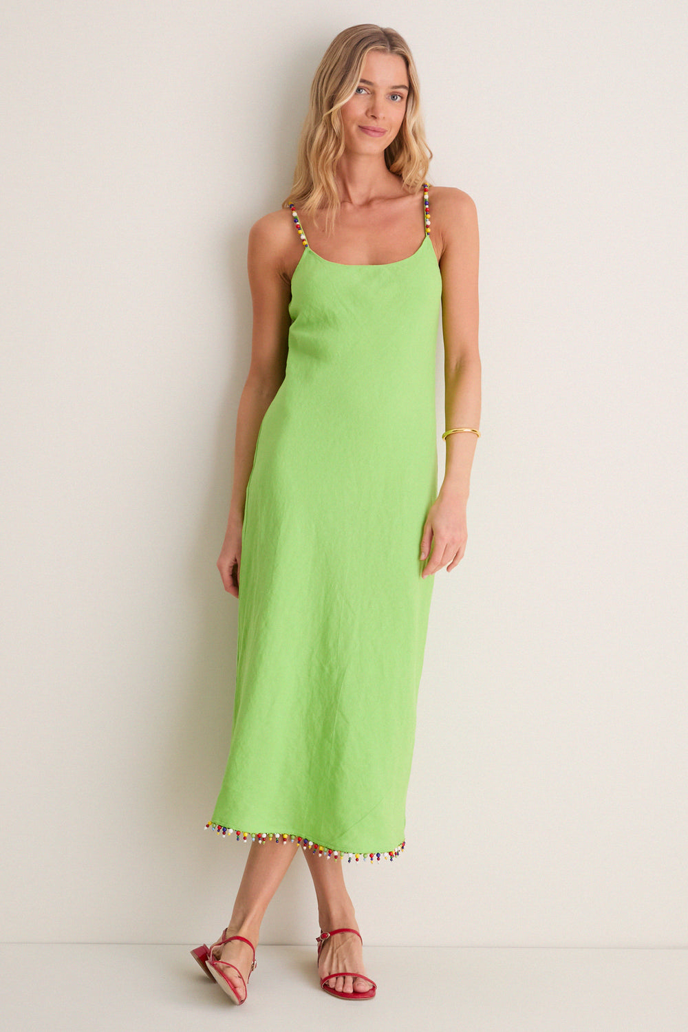 Riviera Green Linen Scoop Neck Beaded Dress | Polo Ralph Lauren Riviera Green Linen Scoop Neck Beaded Dress | Polo Ralph Lauren