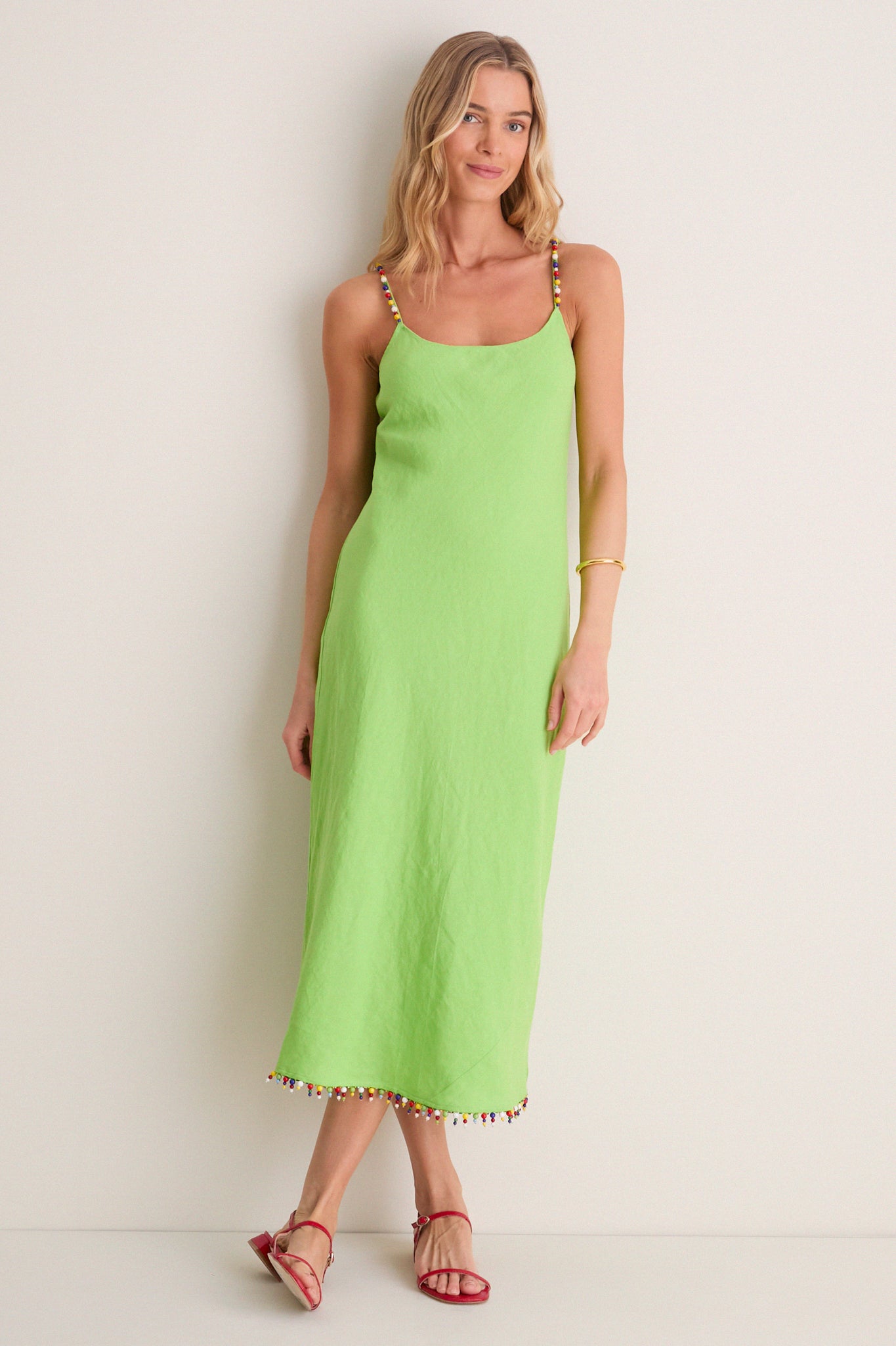 Riviera Green Linen Scoop Neck Beaded Dress | Polo Ralph Lauren Riviera Green Linen Scoop Neck Beaded Dress | Polo Ralph Lauren