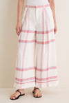 Classic Polo Ralph Lauren wide-leg trousers with a red-and-blue plaid, high-waisted design. Effortless style with pleats and signature hem detail, perfect for fun, high-end wear.