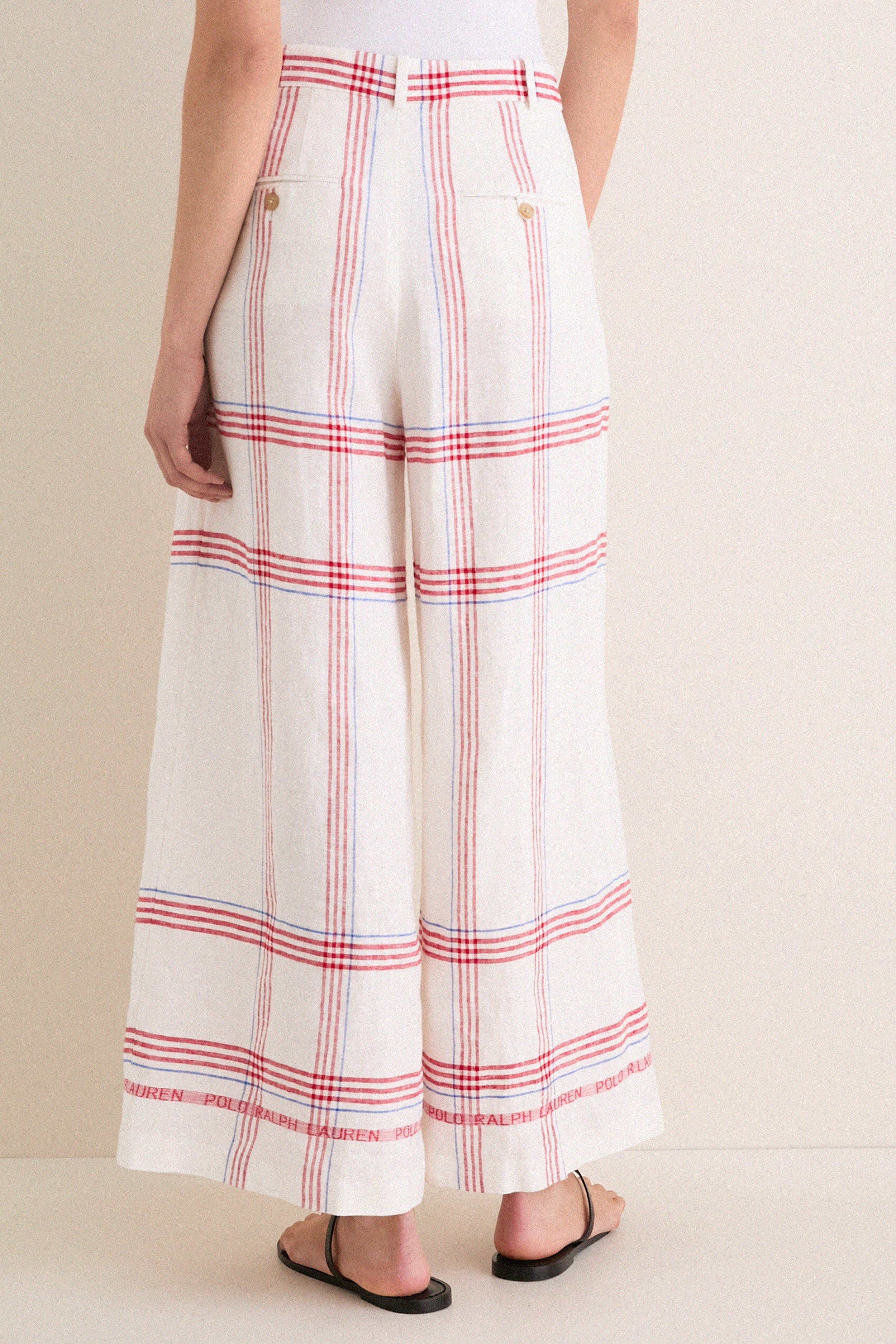 Cream and Red Multi Linen Standard Wide Leg Pants | Polo Ralph Lauren