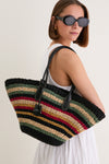 Multi Stripe Raffia Basket Tote