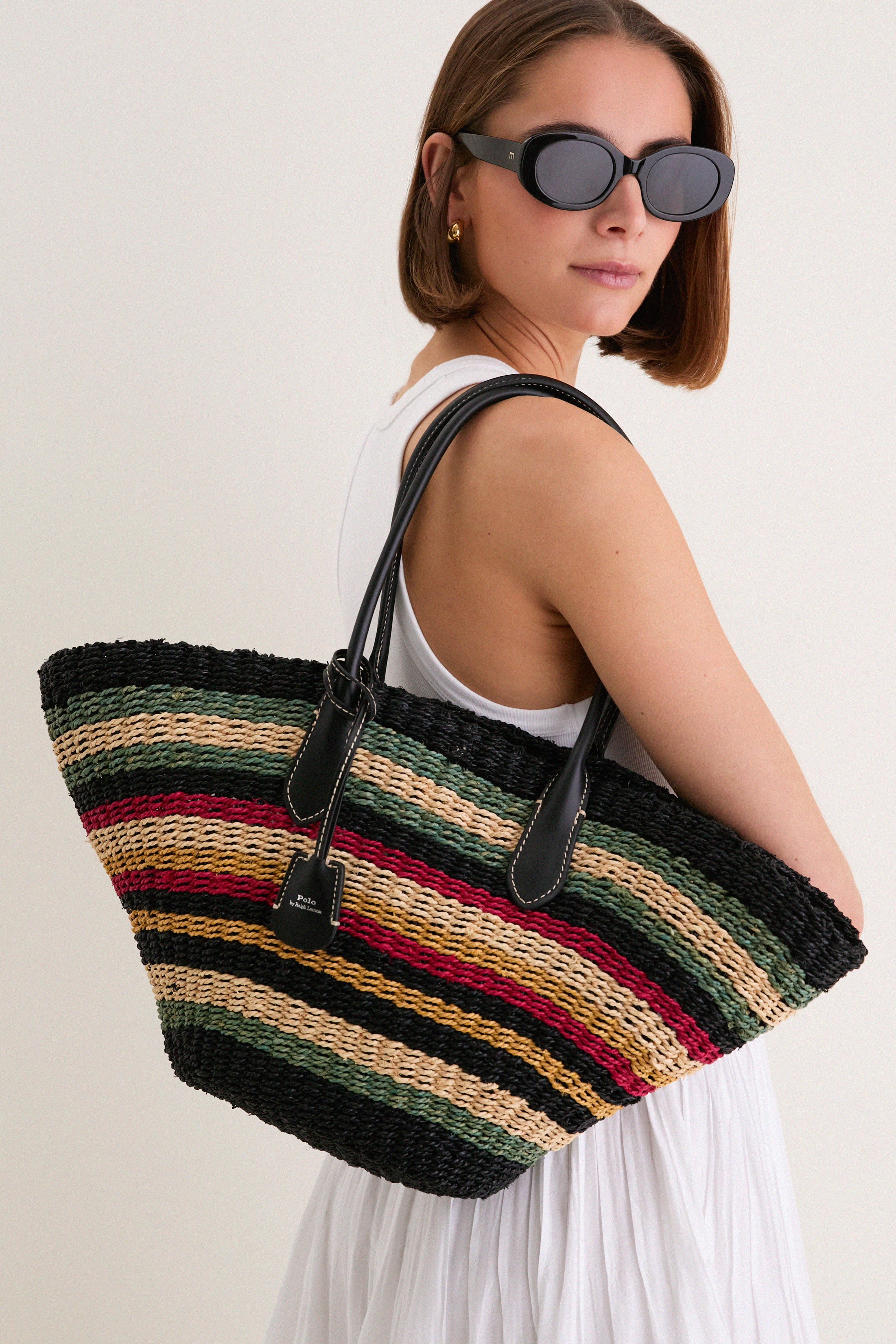 Multi Stripe Raffia Basket Tote