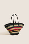 Multi Stripe Raffia Basket Tote
