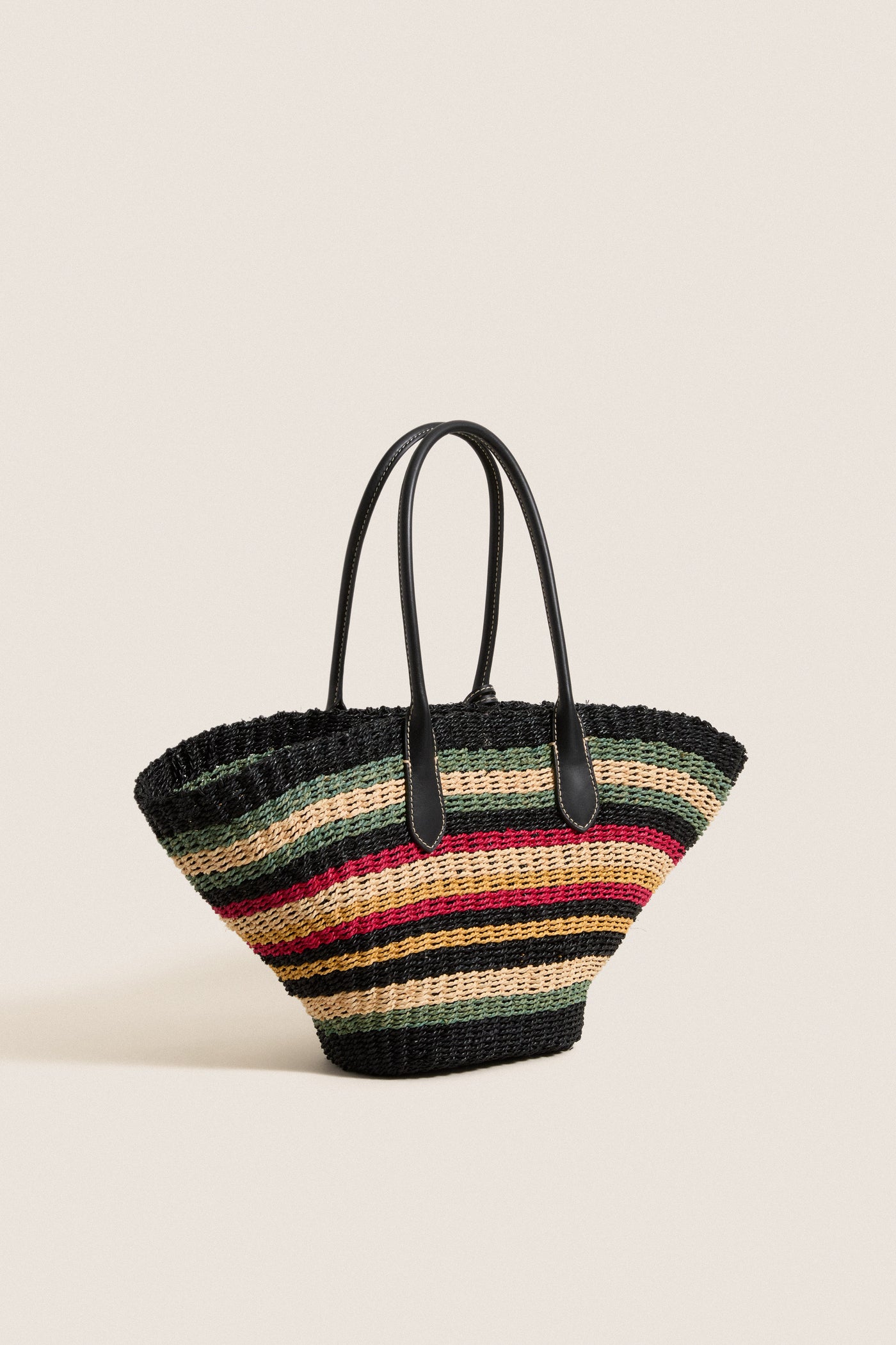Multi Stripe Raffia Basket Tote