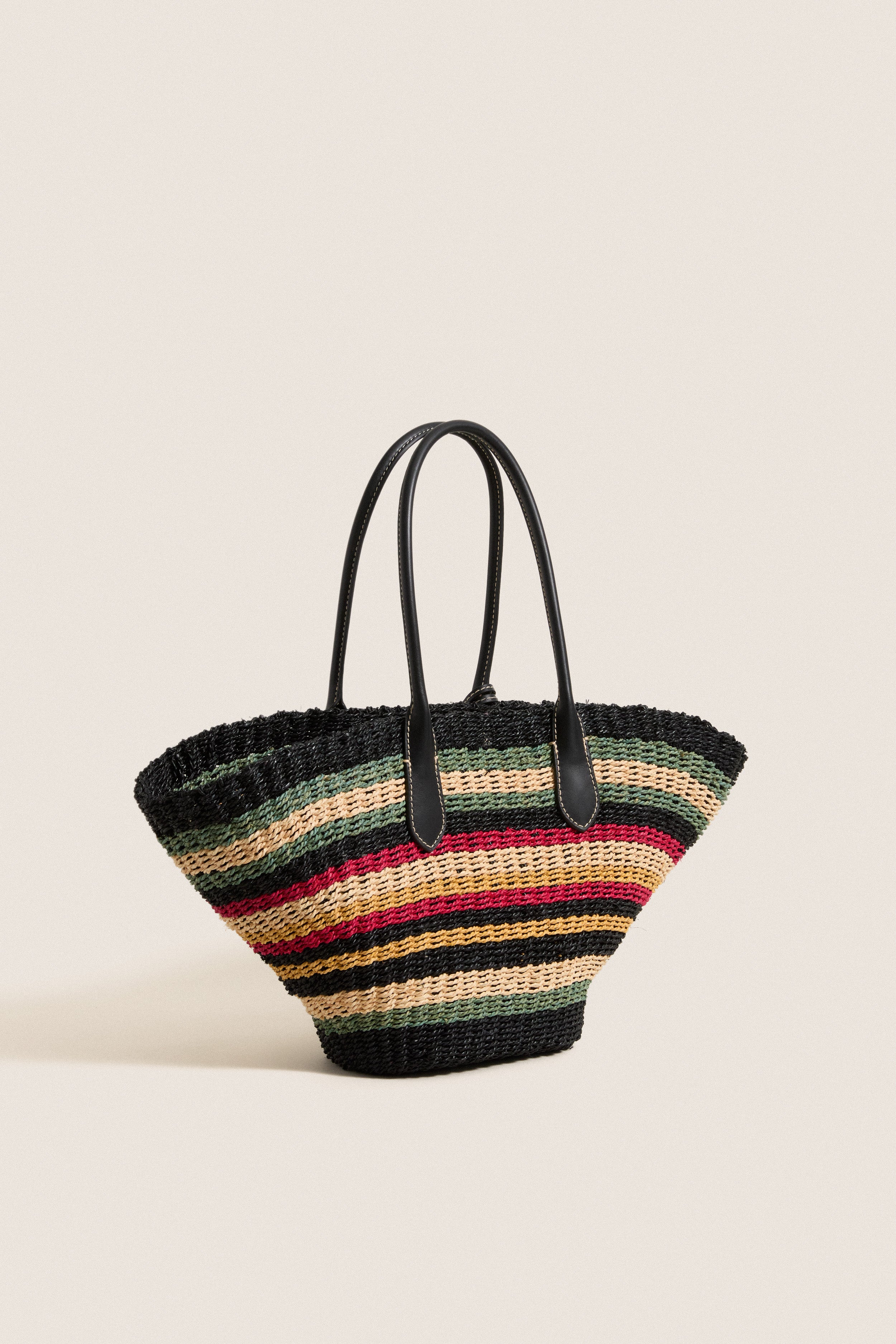 Multi Stripe Raffia Basket Tote